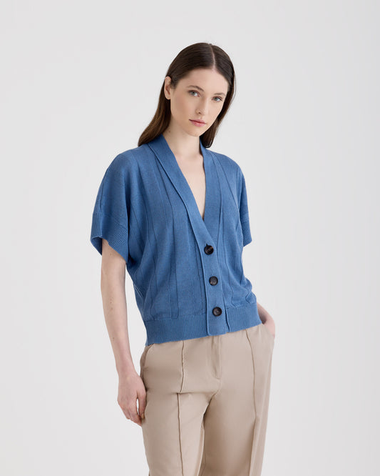 Cardigan con bottoni Blu placido | Filippo De Laurentiis Cardigan con bottoni Blu placido | Filippo De Laurentiis