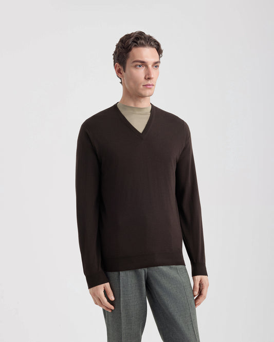 V-neck sweater Coffee brown | Filippo De Laurentiis V-neck sweater Coffee brown | Filippo De Laurentiis