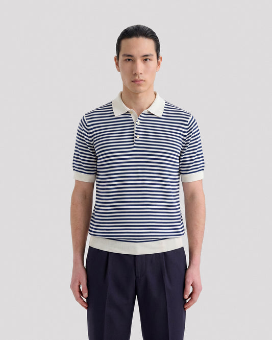 Polo manica corta latte-blu royal | Filippo De Laurentiis Polo manica corta latte-blu royal | Filippo De Laurentiis