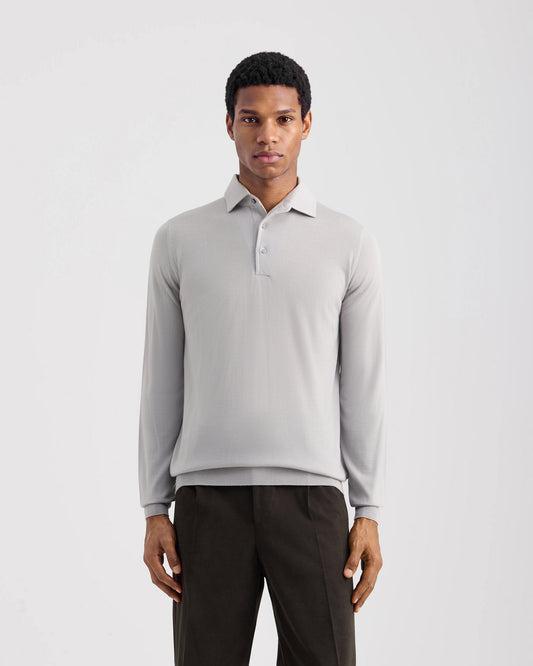 Long sleeve polo shirt with placket Grigio Chiaro | Filippo De Laurentiis Long sleeve polo shirt with placket Grigio Chiaro | Filippo De Laurentiis