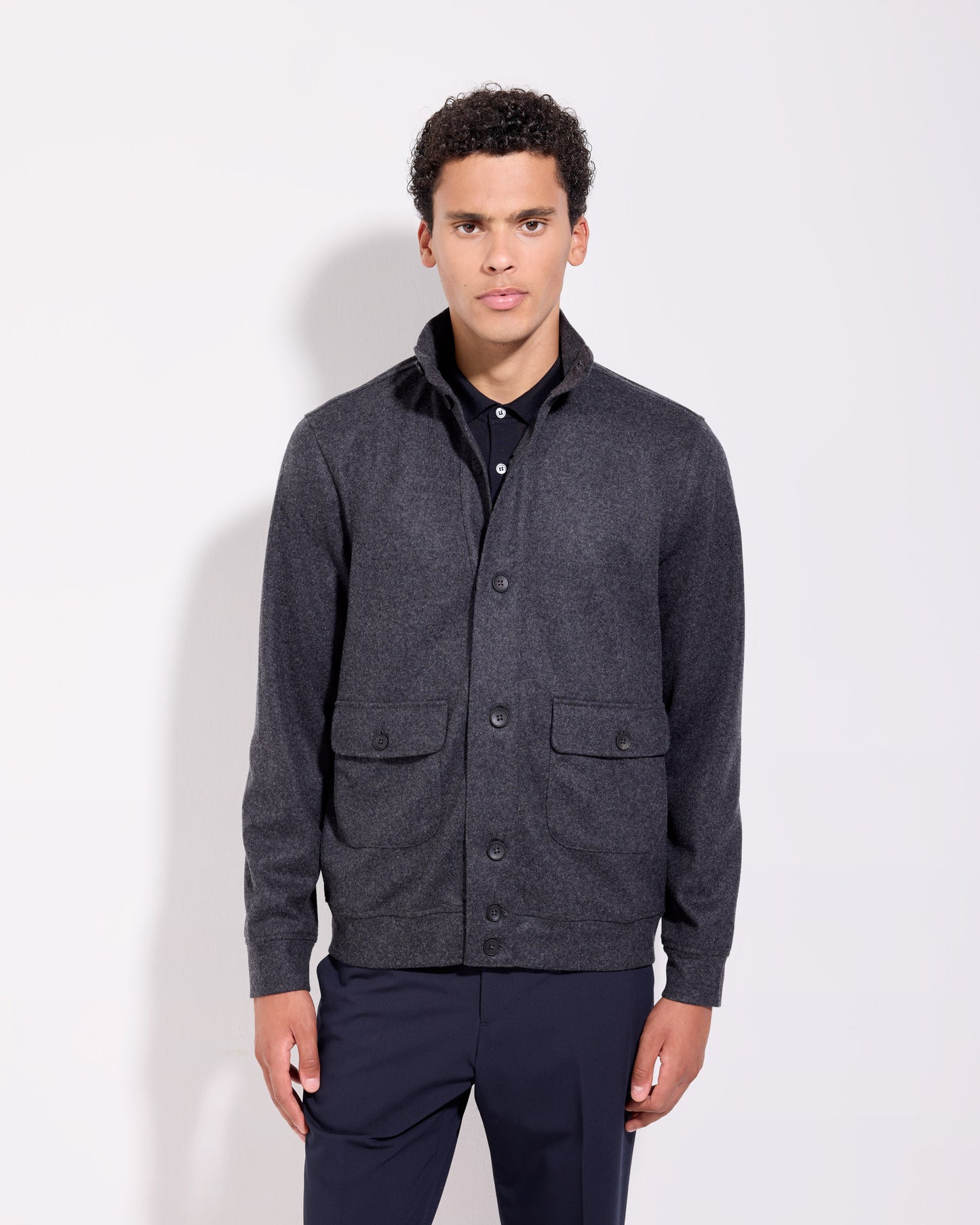 Cardigan bottoni in tessuto infeltrito lana cashmere antracite