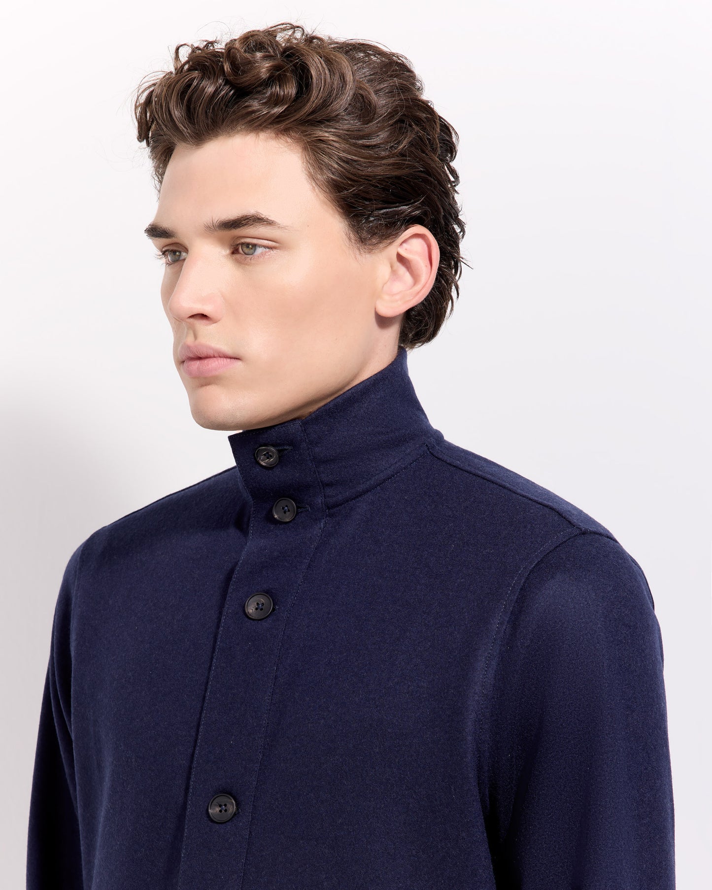 Cardigan bottoni in tessuto infeltrito lana cashmere blu navy