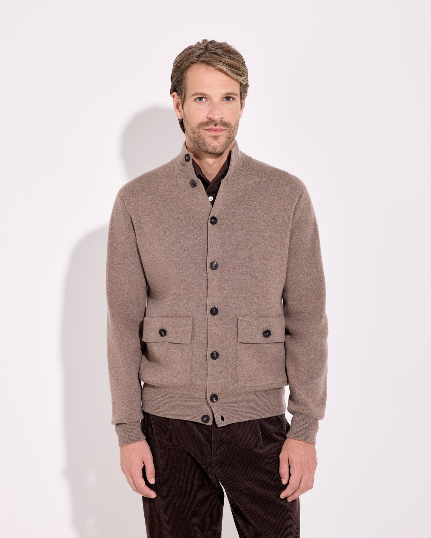 Blusotto con bottoni lana cashmere tortora
