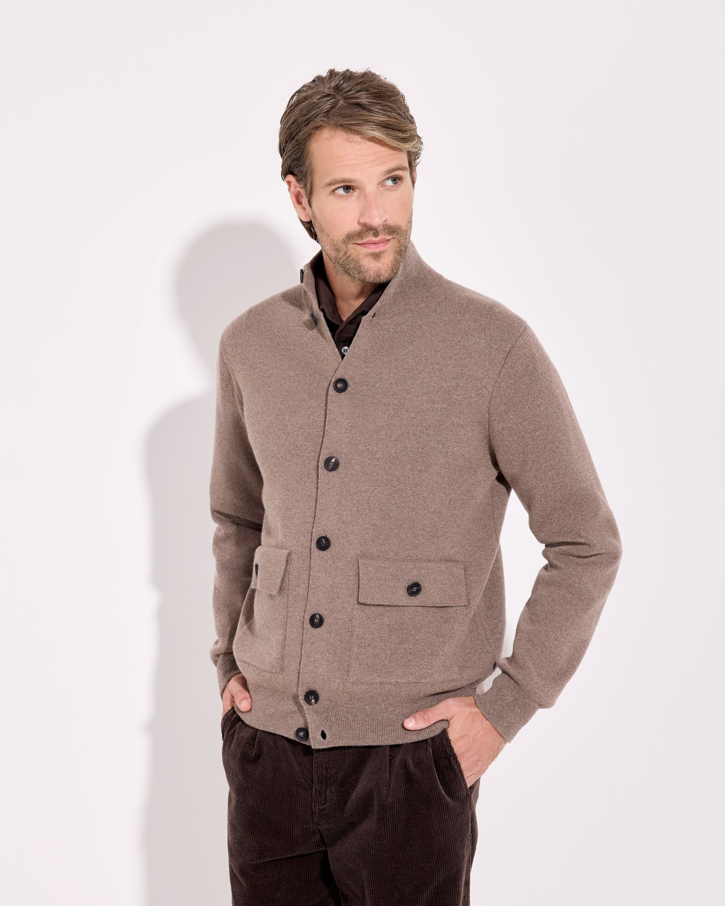 Blusotto con bottoni lana cashmere tortora