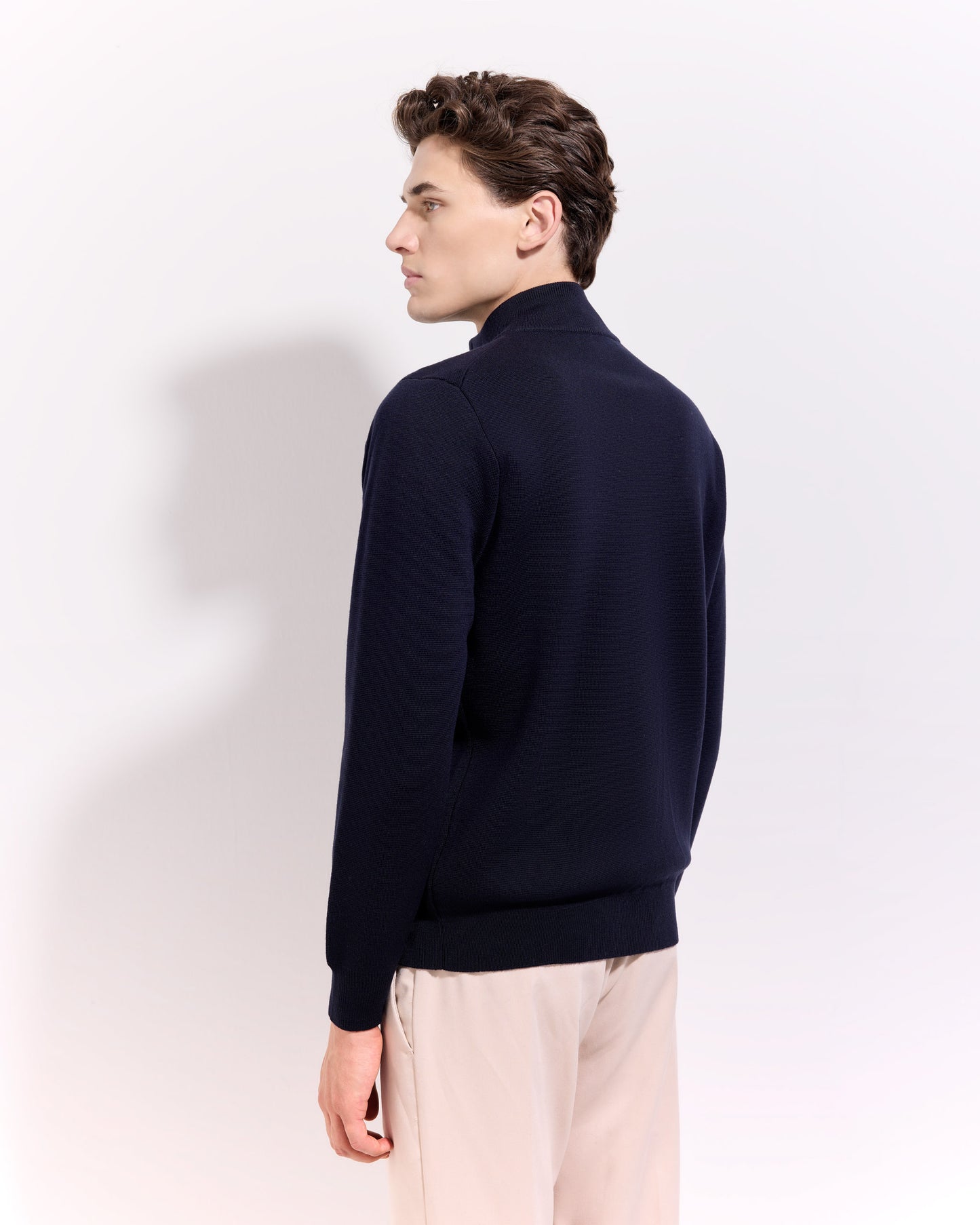 Cardigan con bottoni punto milano lana merino blu navy