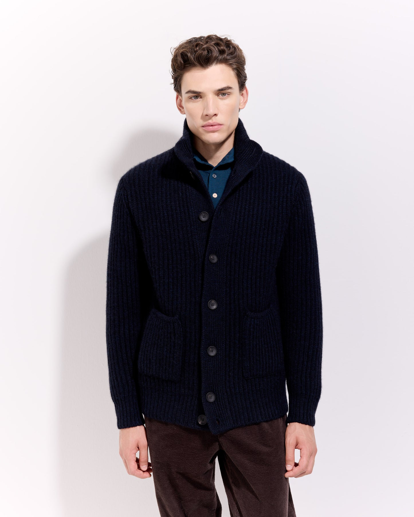 Cardigan con bottoni costa inglese cashmere blu navy