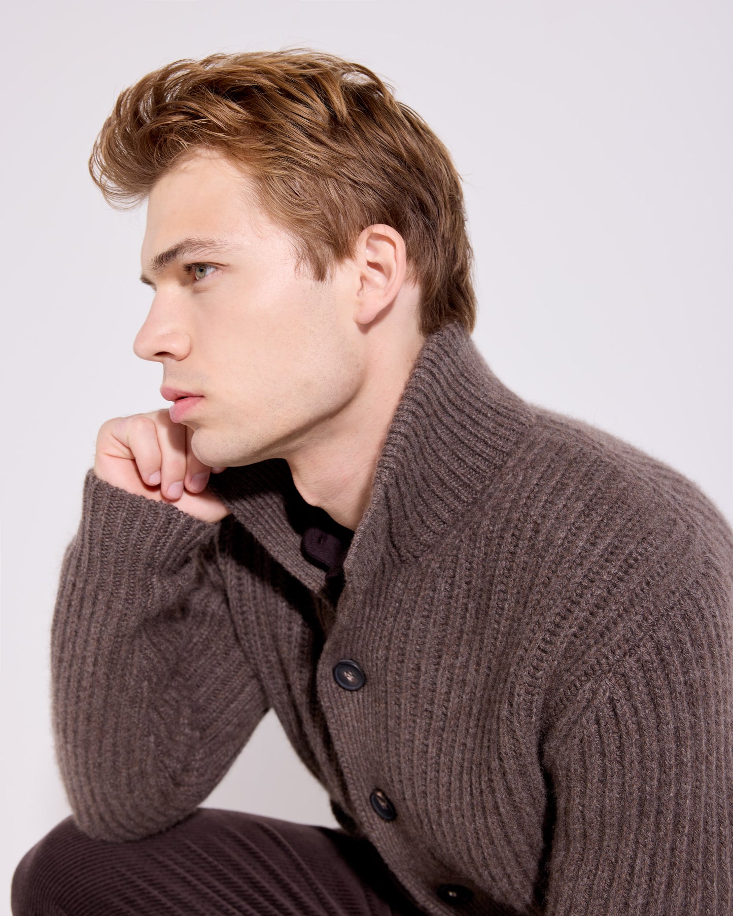 Cardigan con bottoni costa inglese cashmere tortora