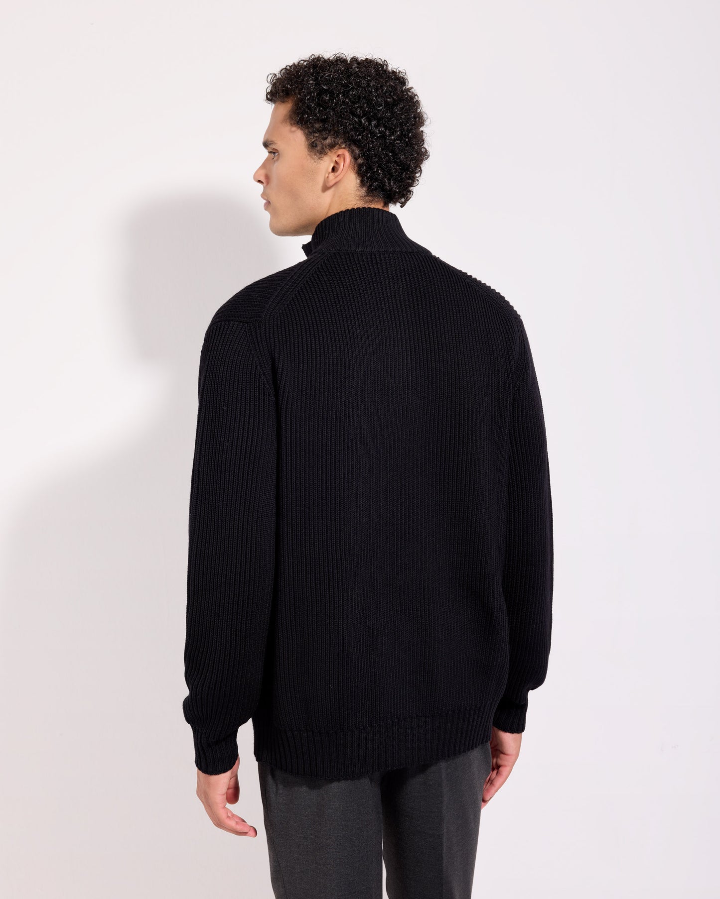 Cardigan con bottoni costa inglese lana merino nero