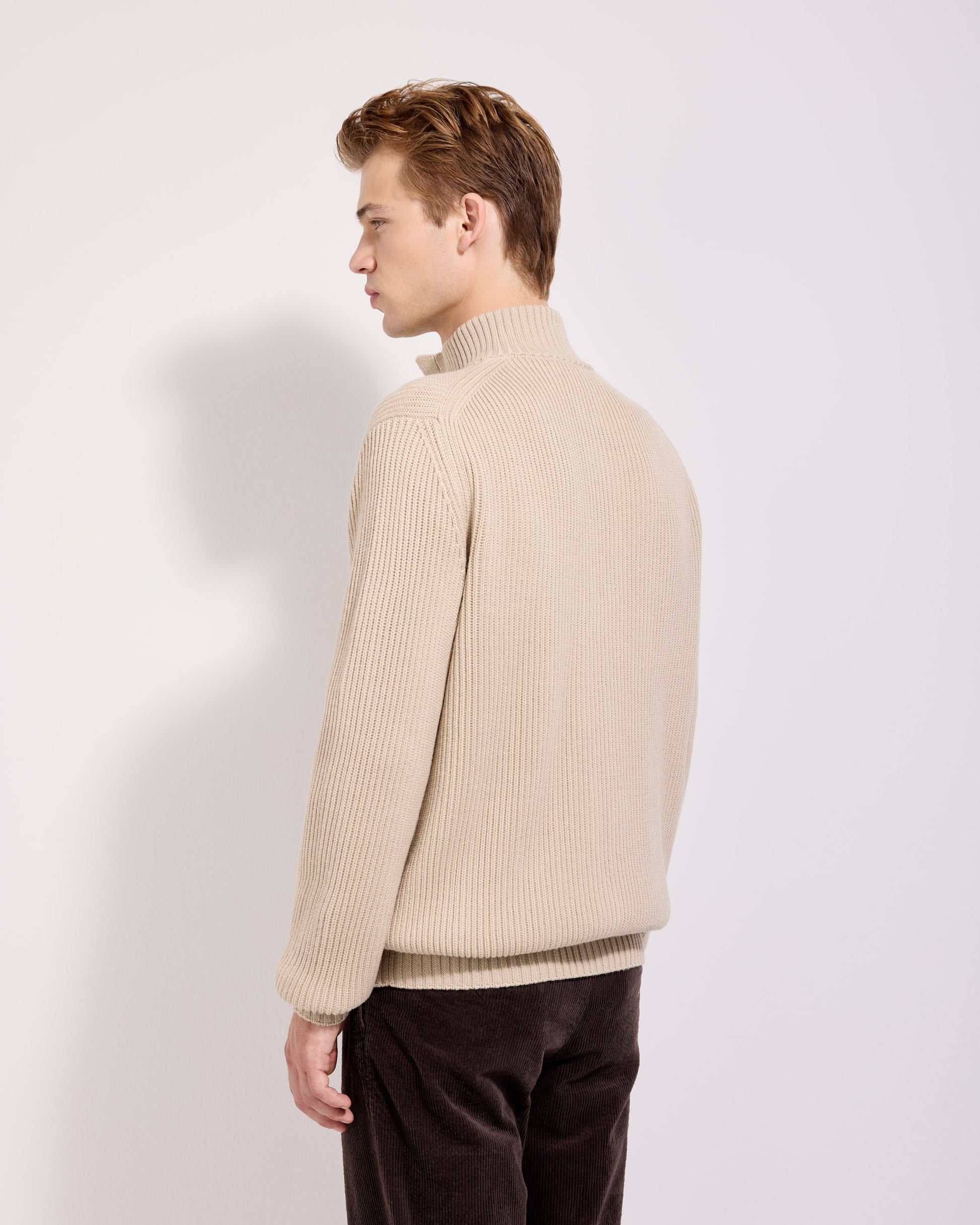 Cardigan con bottoni costa inglese lana merino sabbia