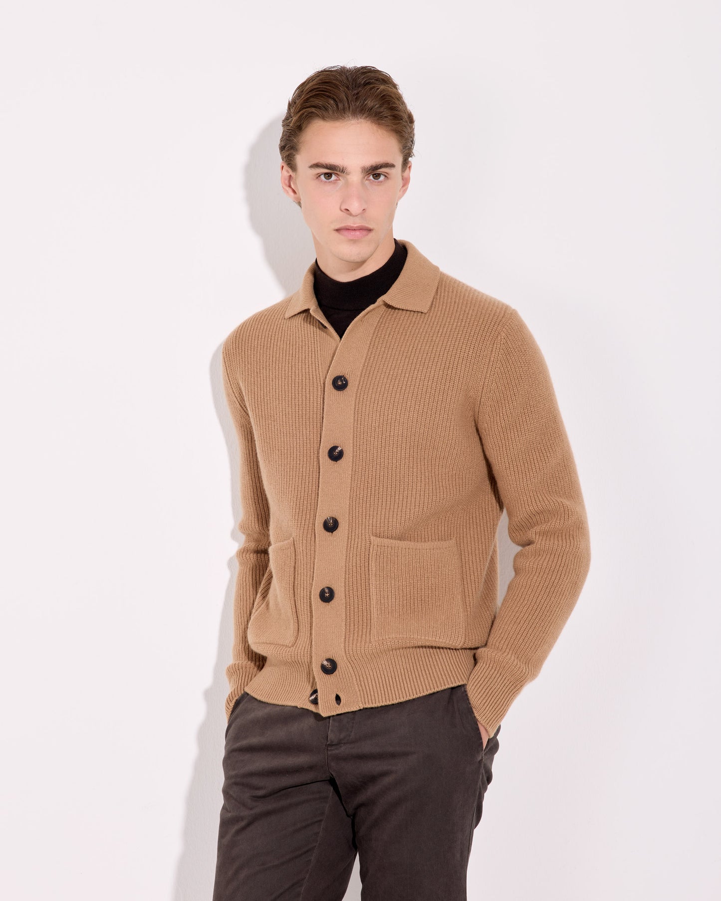 Camicia con taschino lana cashmere albino naturale