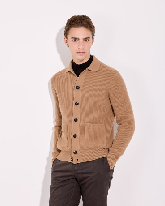 Camicia con taschino lana cashmere albino naturale