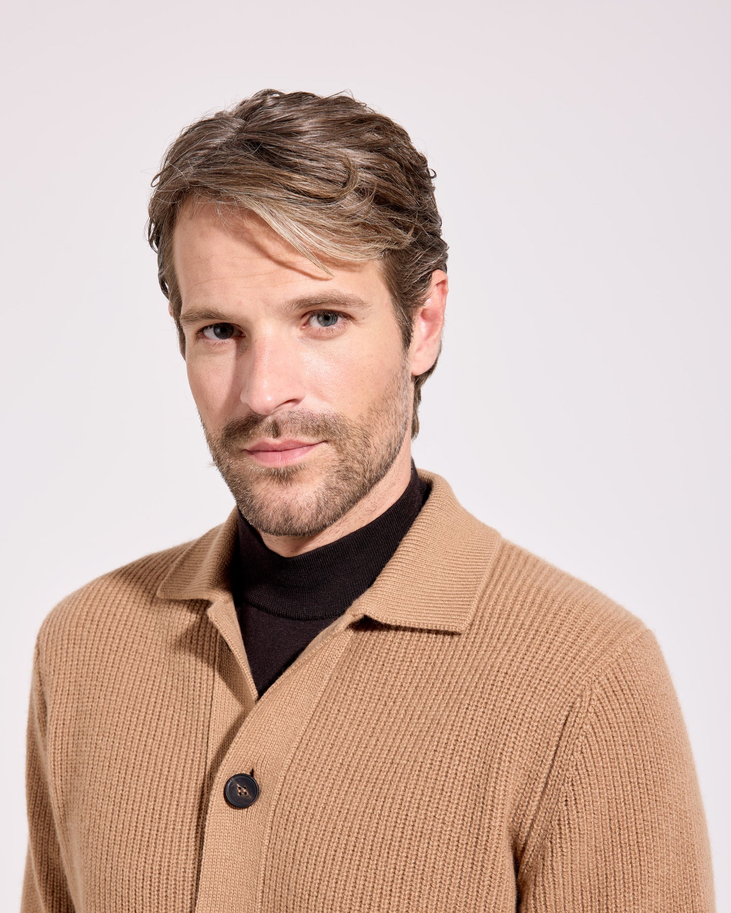 Camicia con taschino lana cashmere albino naturale