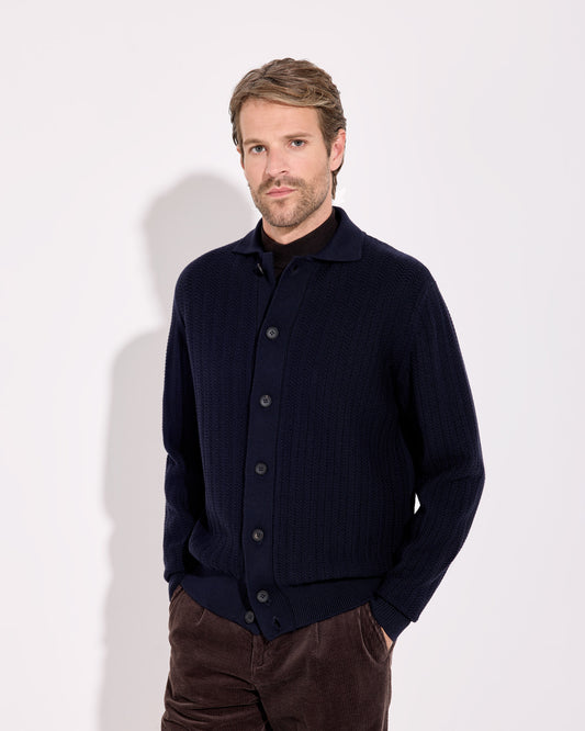 Camicia lana merino blu navy