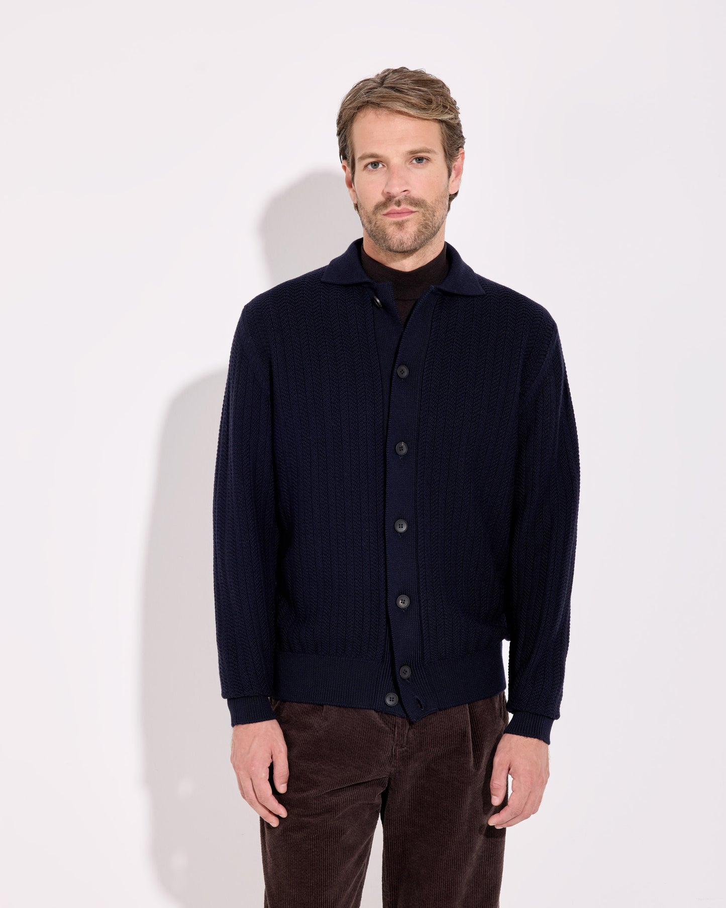 Camicia lana merino blu navy