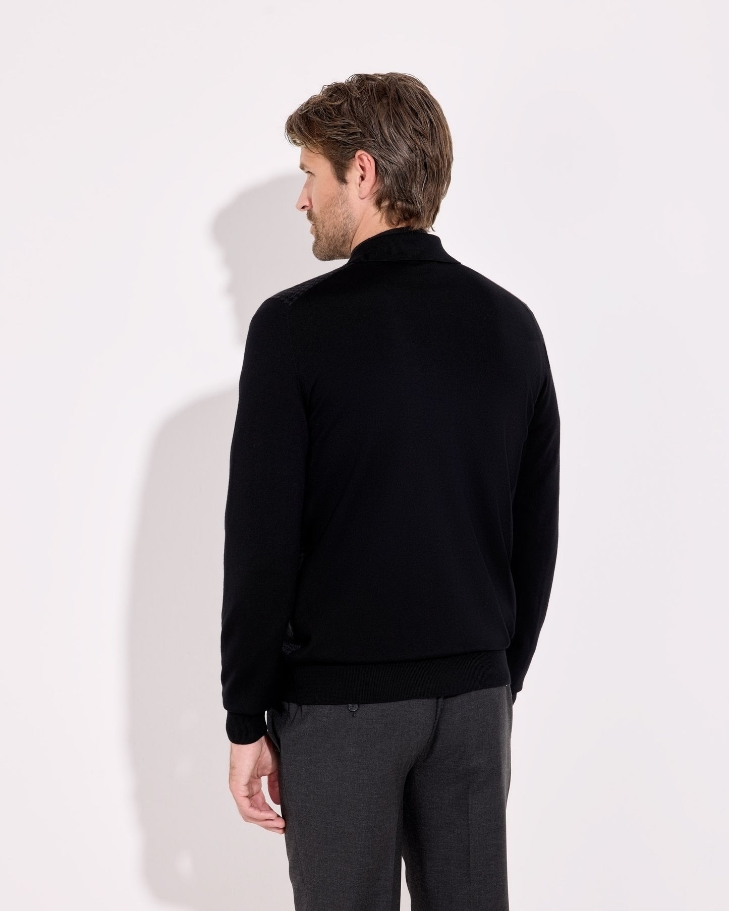 Cardigan camicia pied de poule royal merino antracite-nero