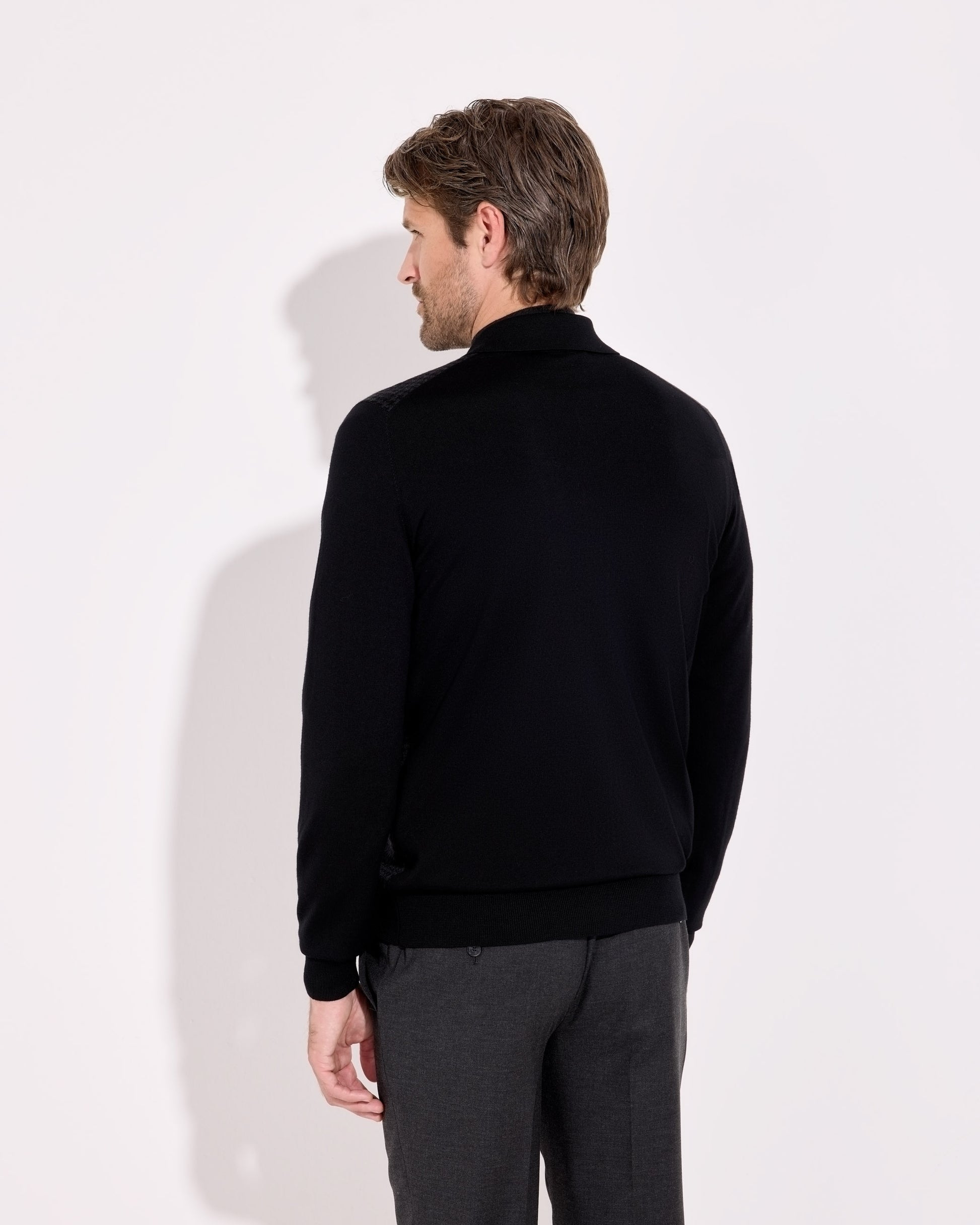 Cardigan camicia pied de poule royal merino antracite-nero