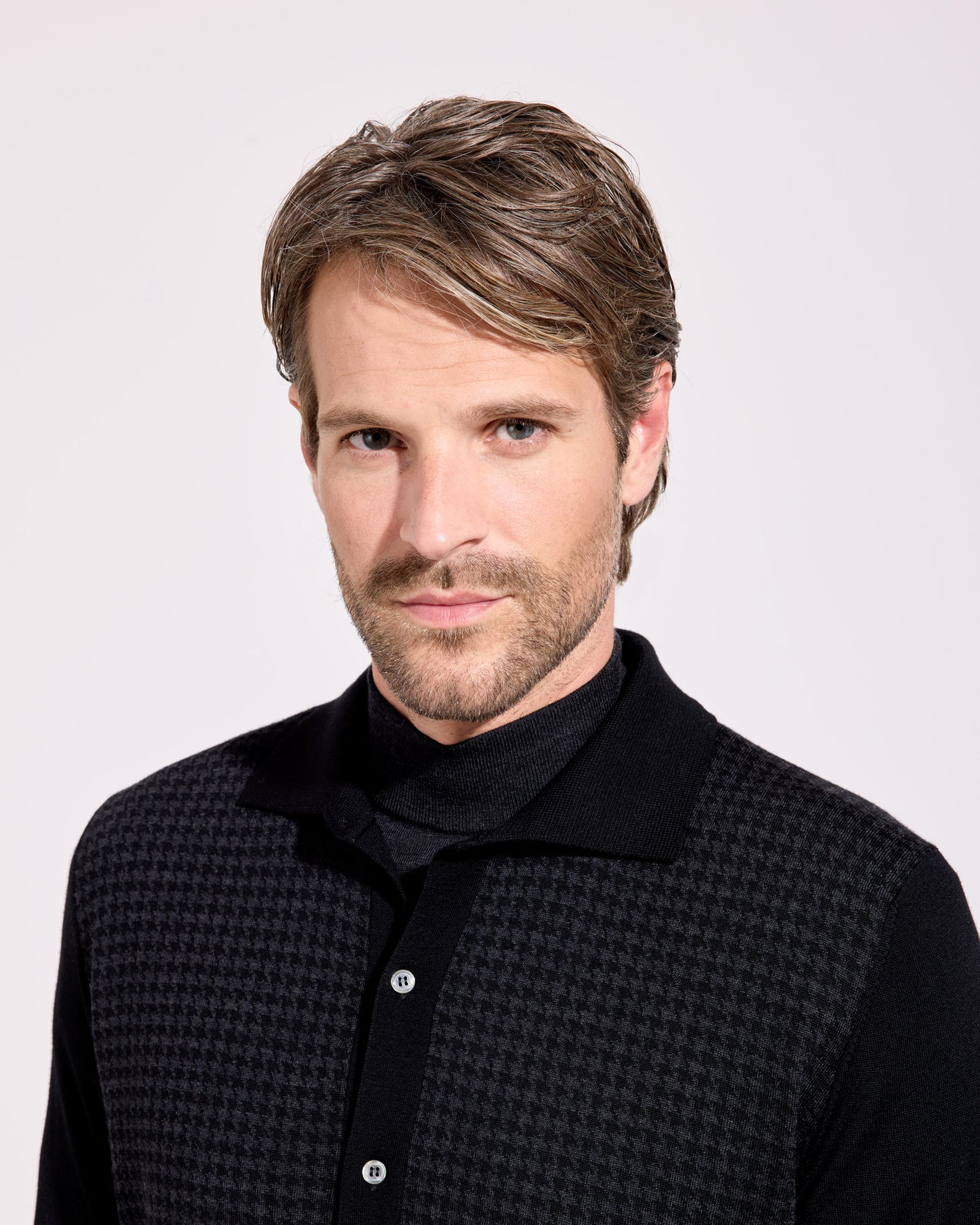 Cardigan camicia pied de poule royal merino antracite-nero