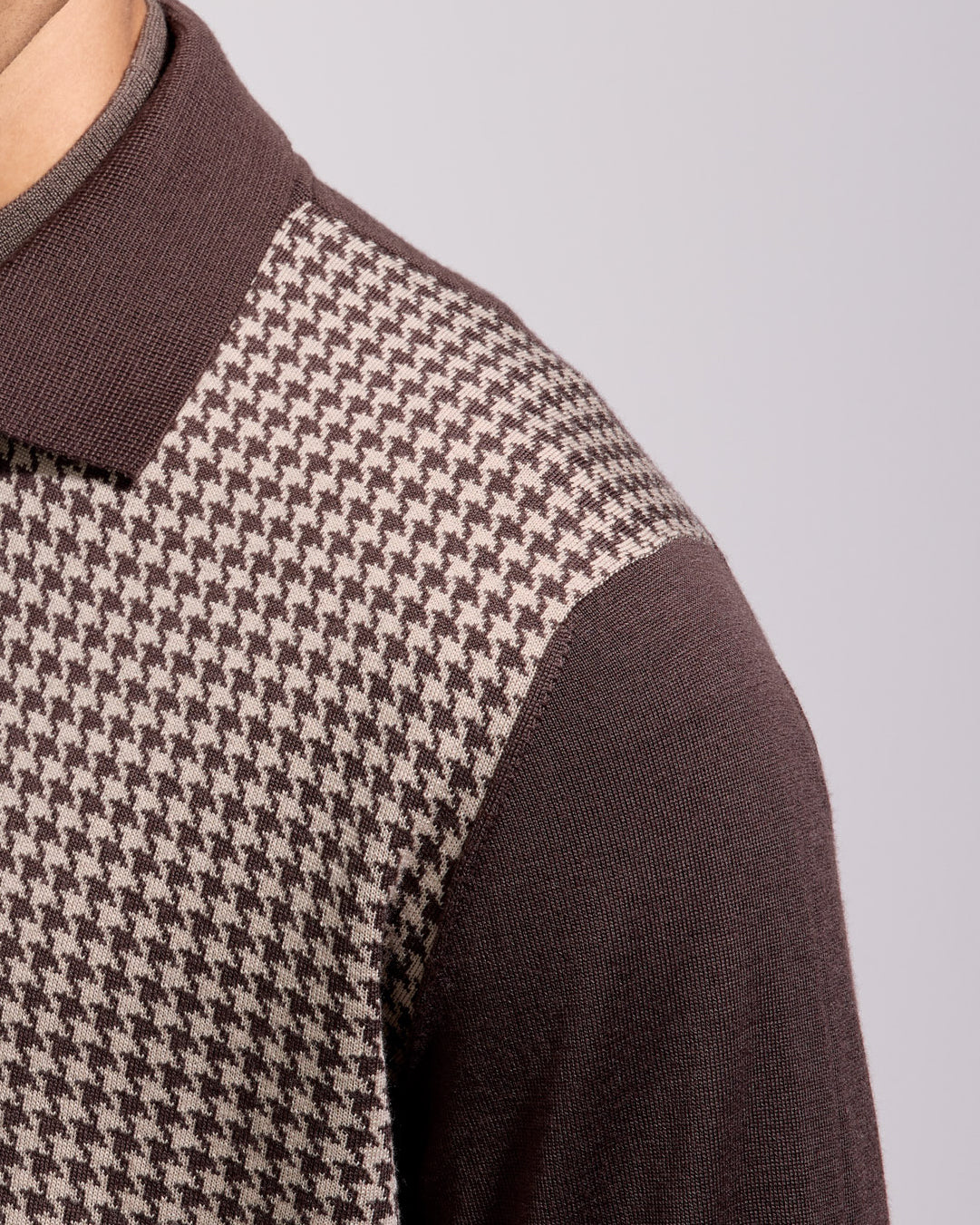Cardigan camicia pied de poule royal merino grigio-cioccolato