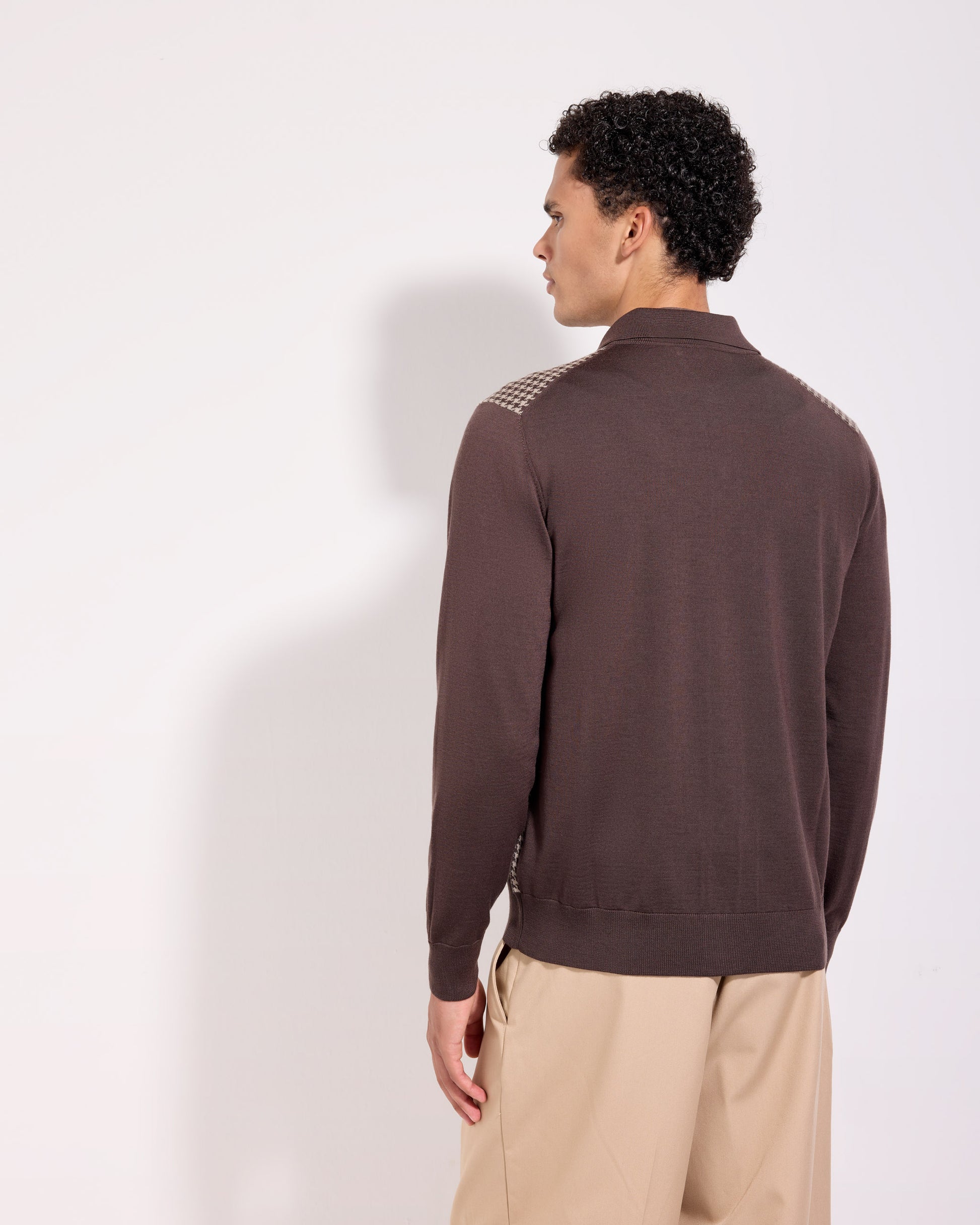 Cardigan camicia pied de poule royal merino grigio-cioccolato