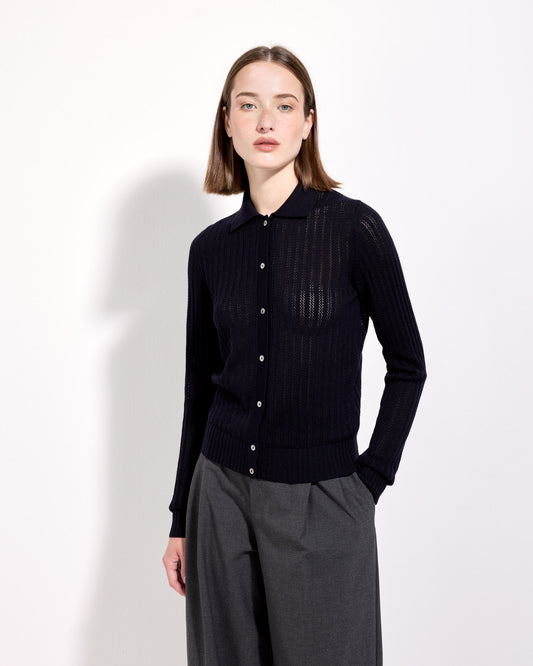 Camicia traforatino royal merino blu navy
