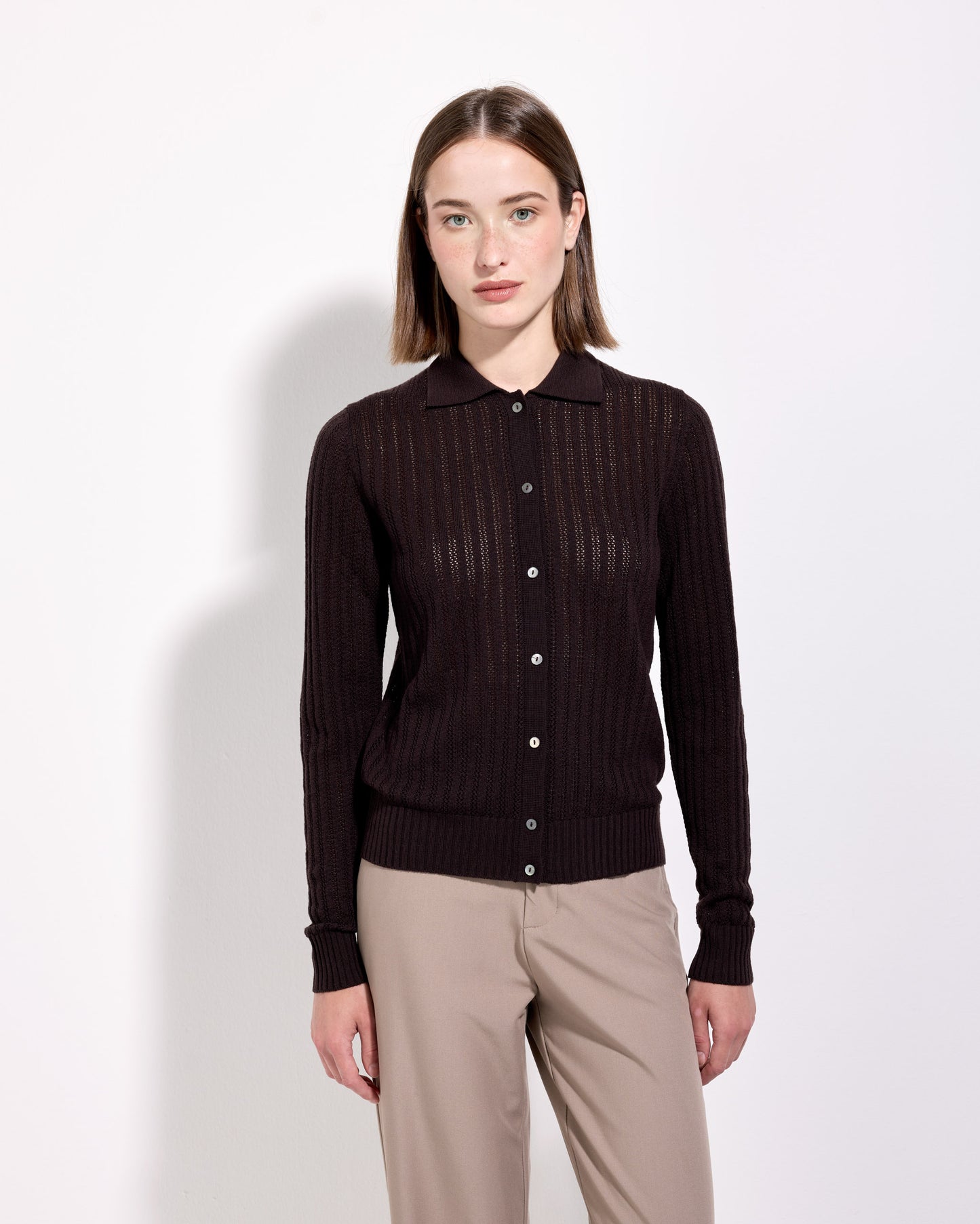 Camicia traforatino royal merino caffè