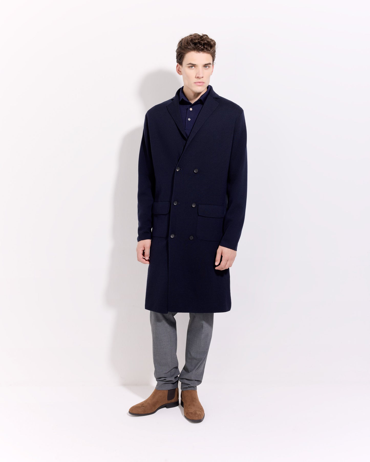 Cappotto in punto milano lana merino blu navy