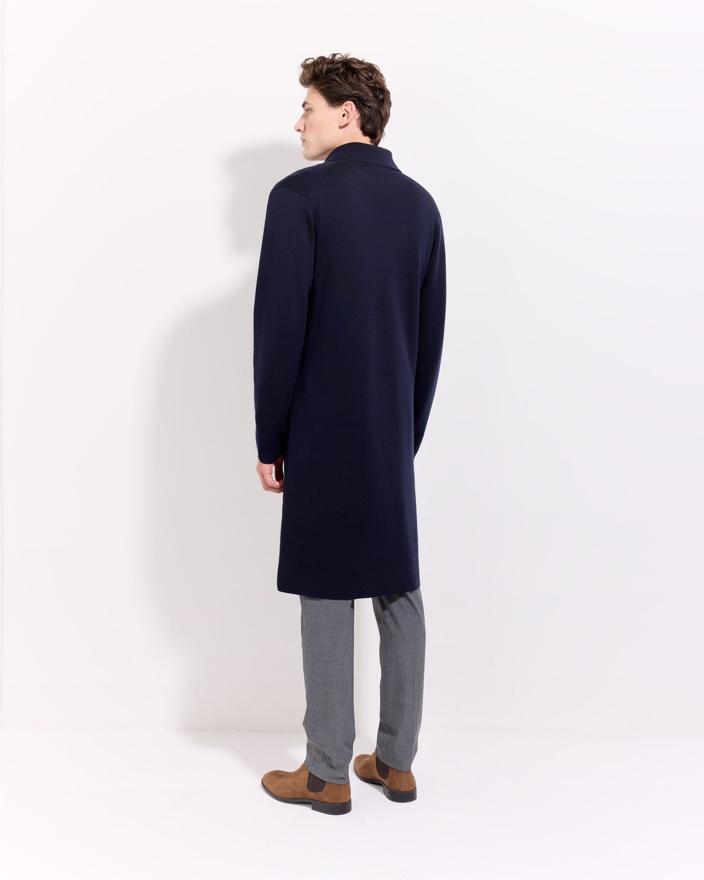 Cappotto in punto milano lana merino blu navy