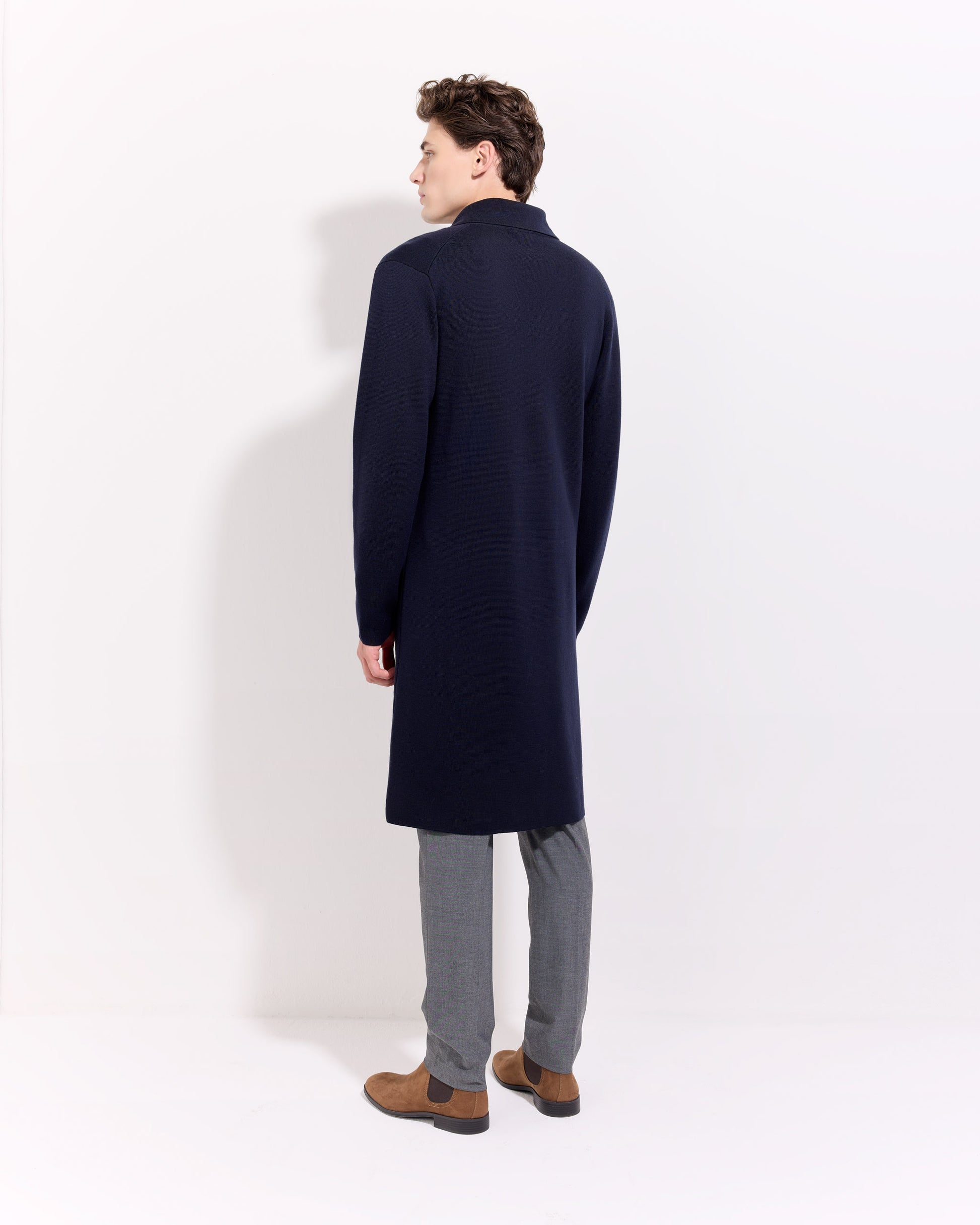Cappotto in punto milano lana merino blu navy