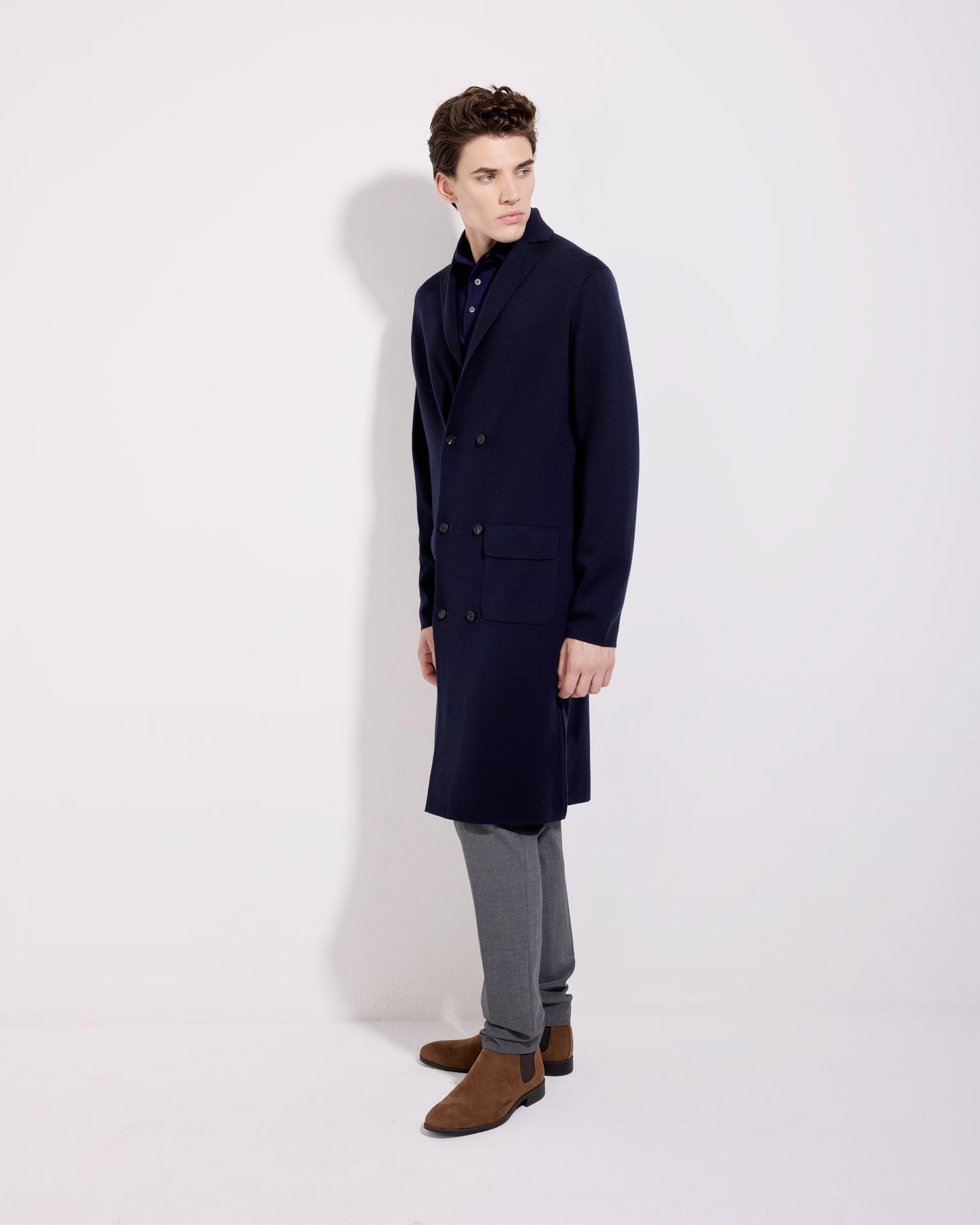 Cappotto in punto milano lana merino blu navy