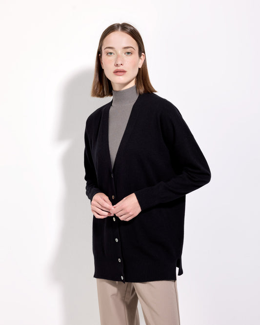 Cardigan con bottoni lana seta cashmere nero
