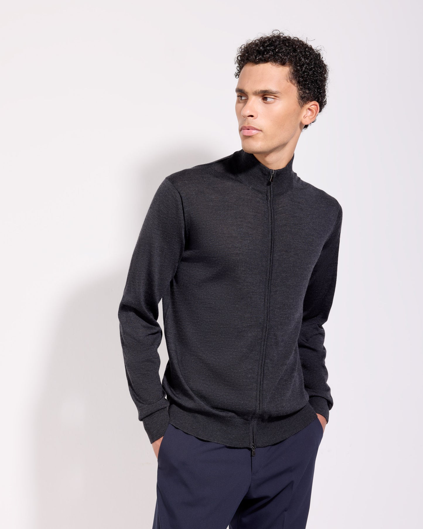 Cardigan full zip royal merino antracite