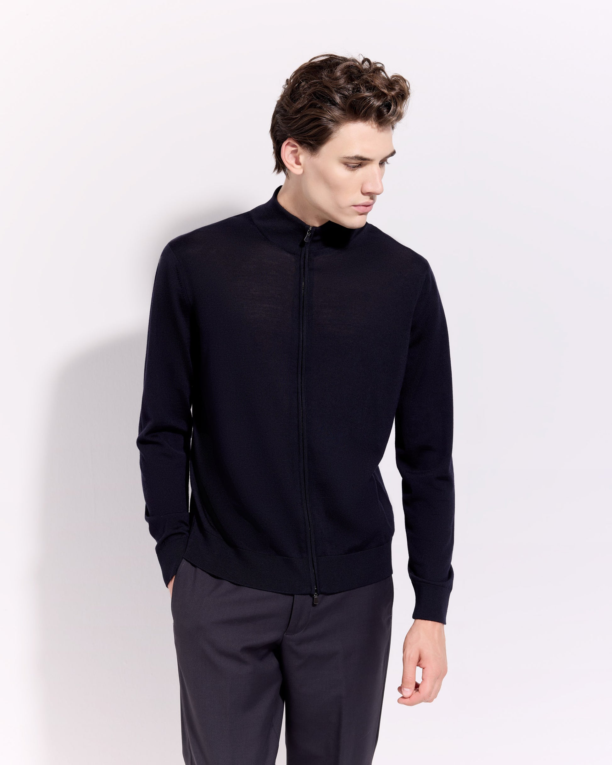 Cardigan full zip royal merino blu navy