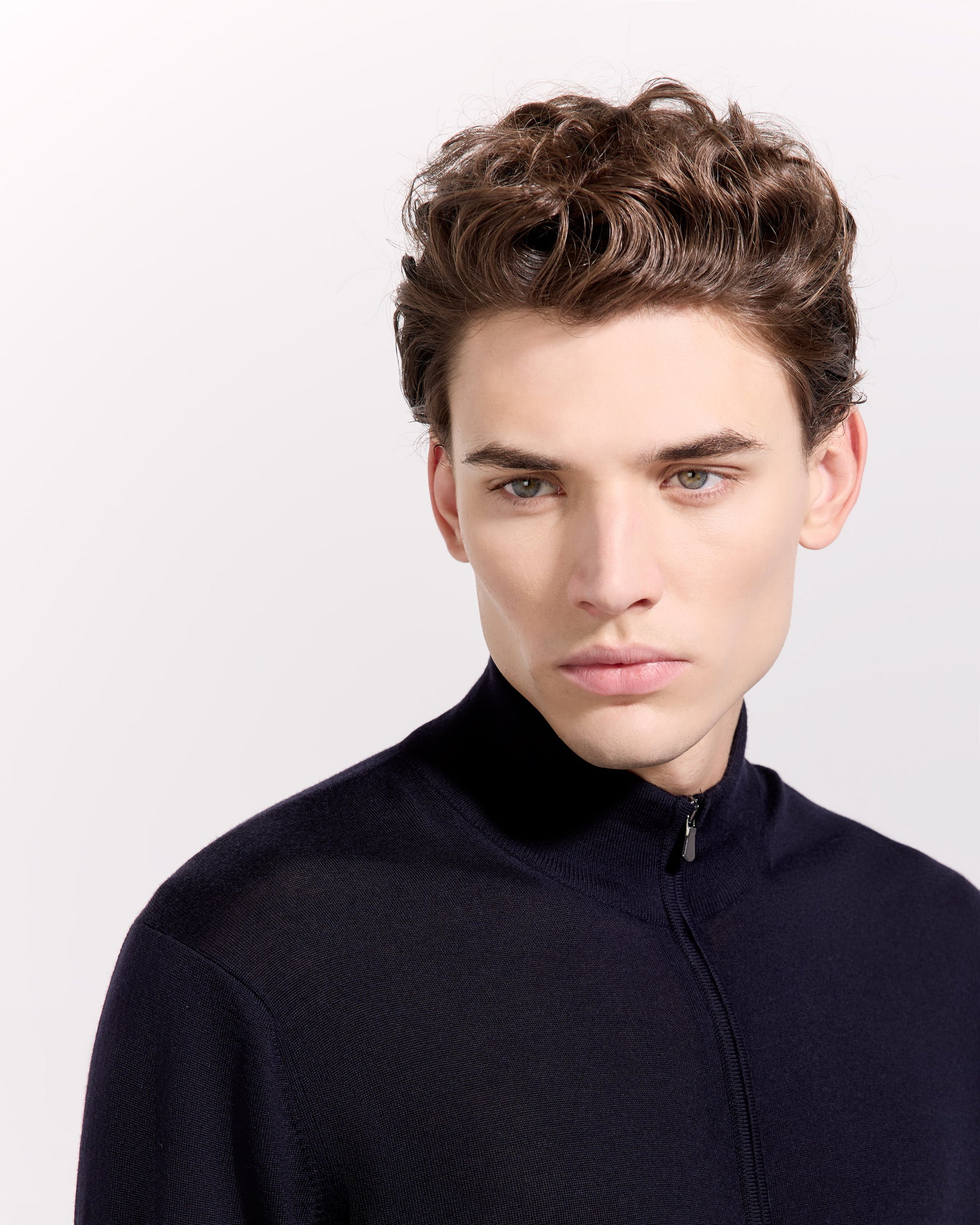 Cardigan full zip royal merino blu navy