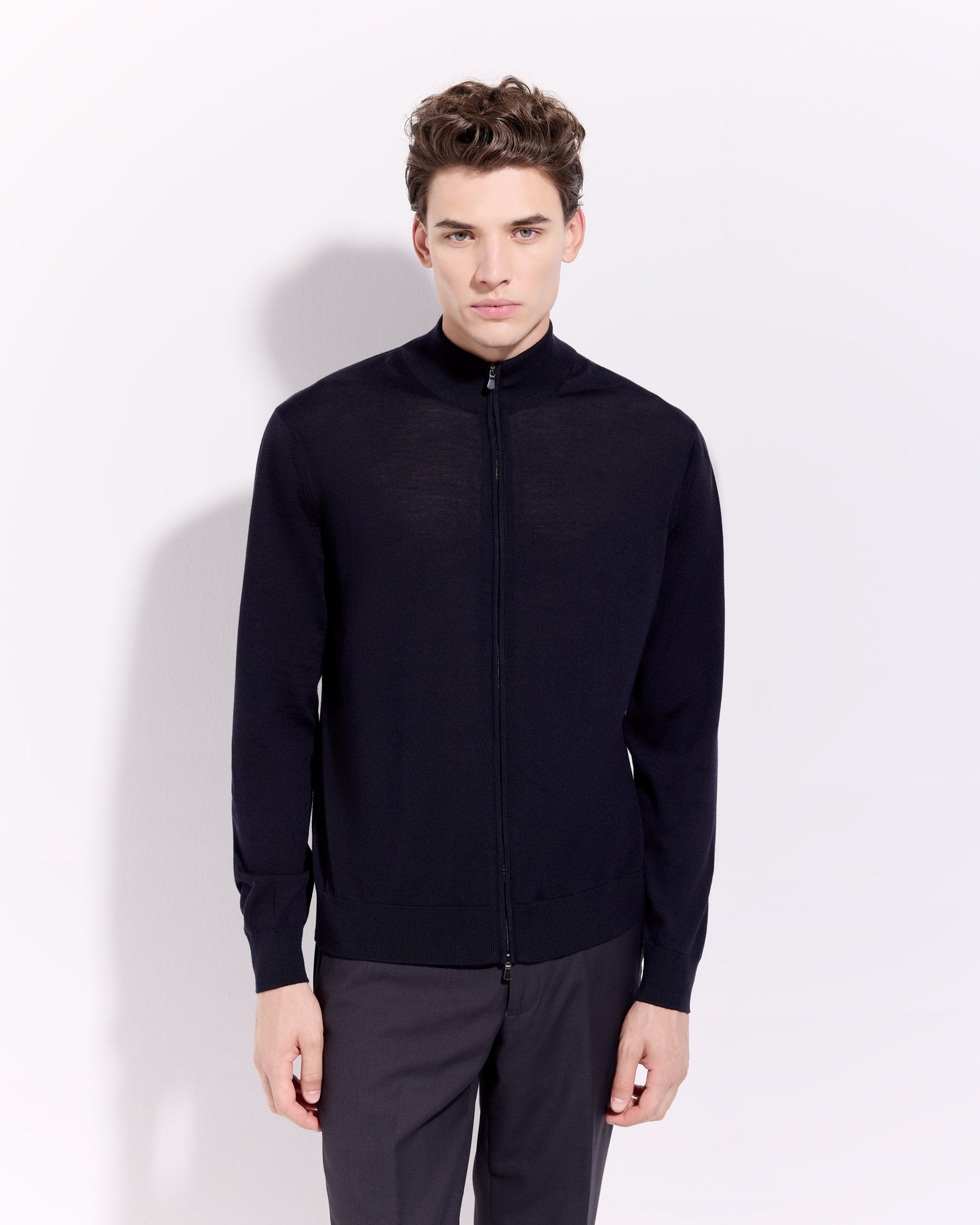 Cardigan full zip royal merino blu navy