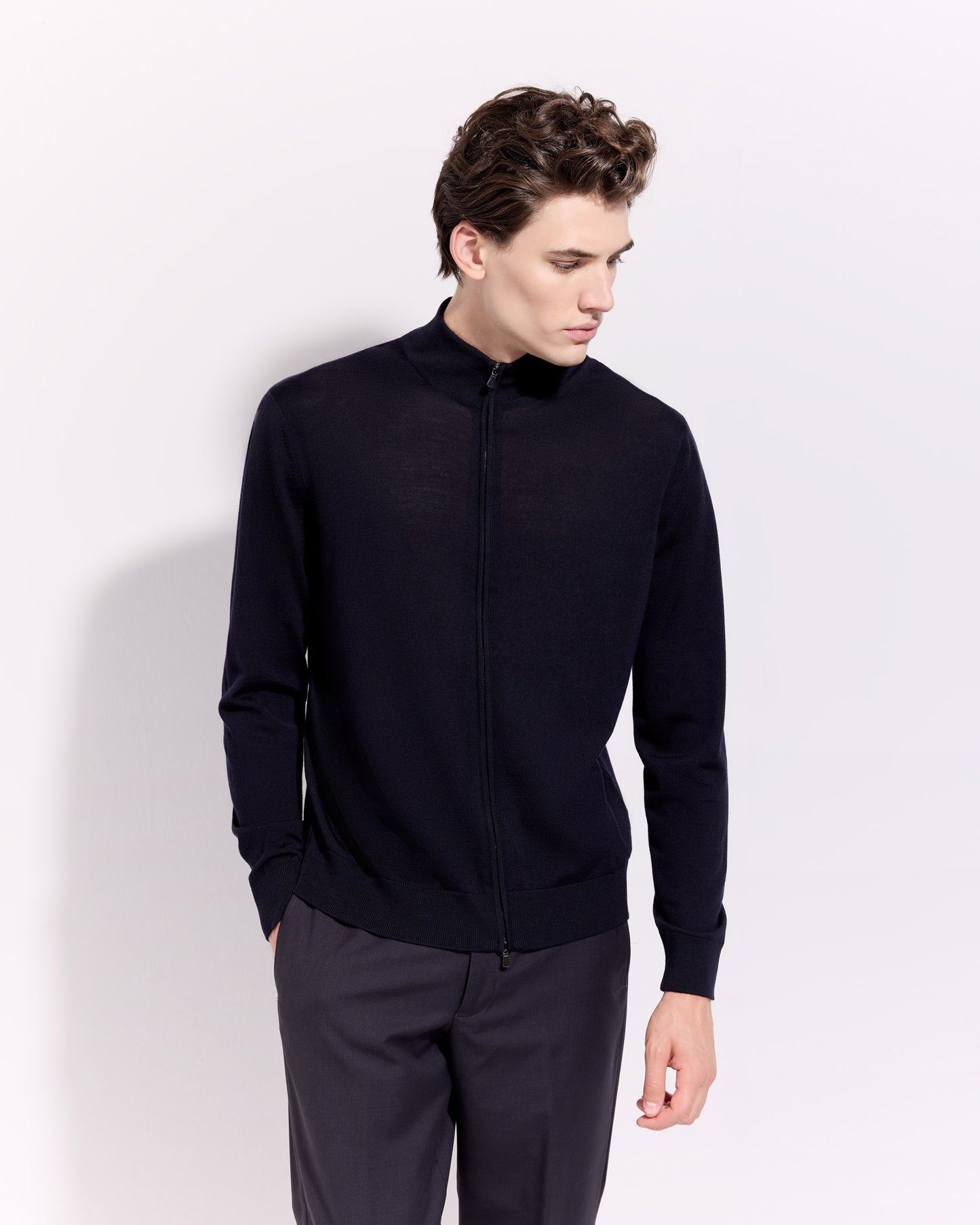 Cardigan full zip royal merino blu navy