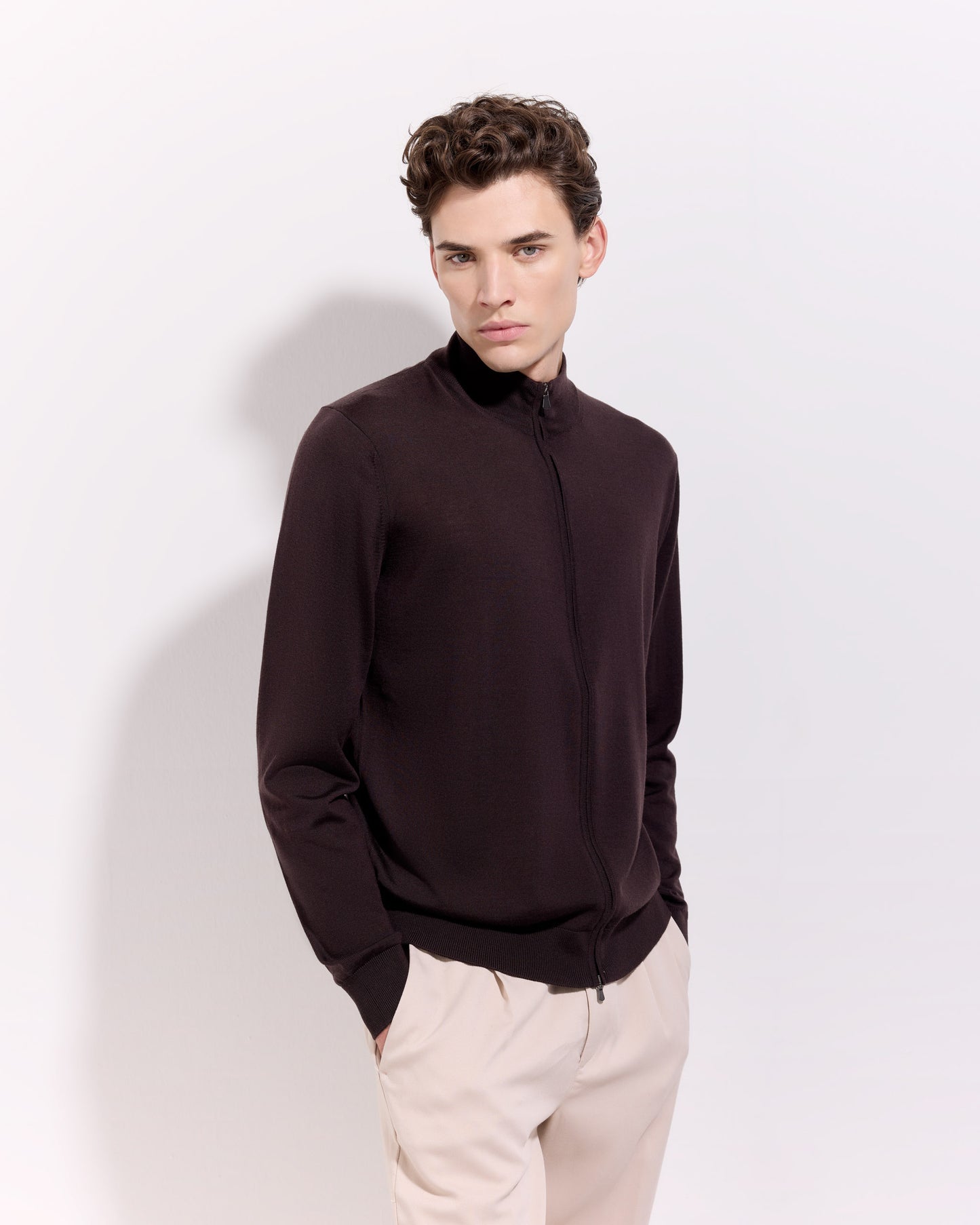 Cardigan full zip royal merino caffè