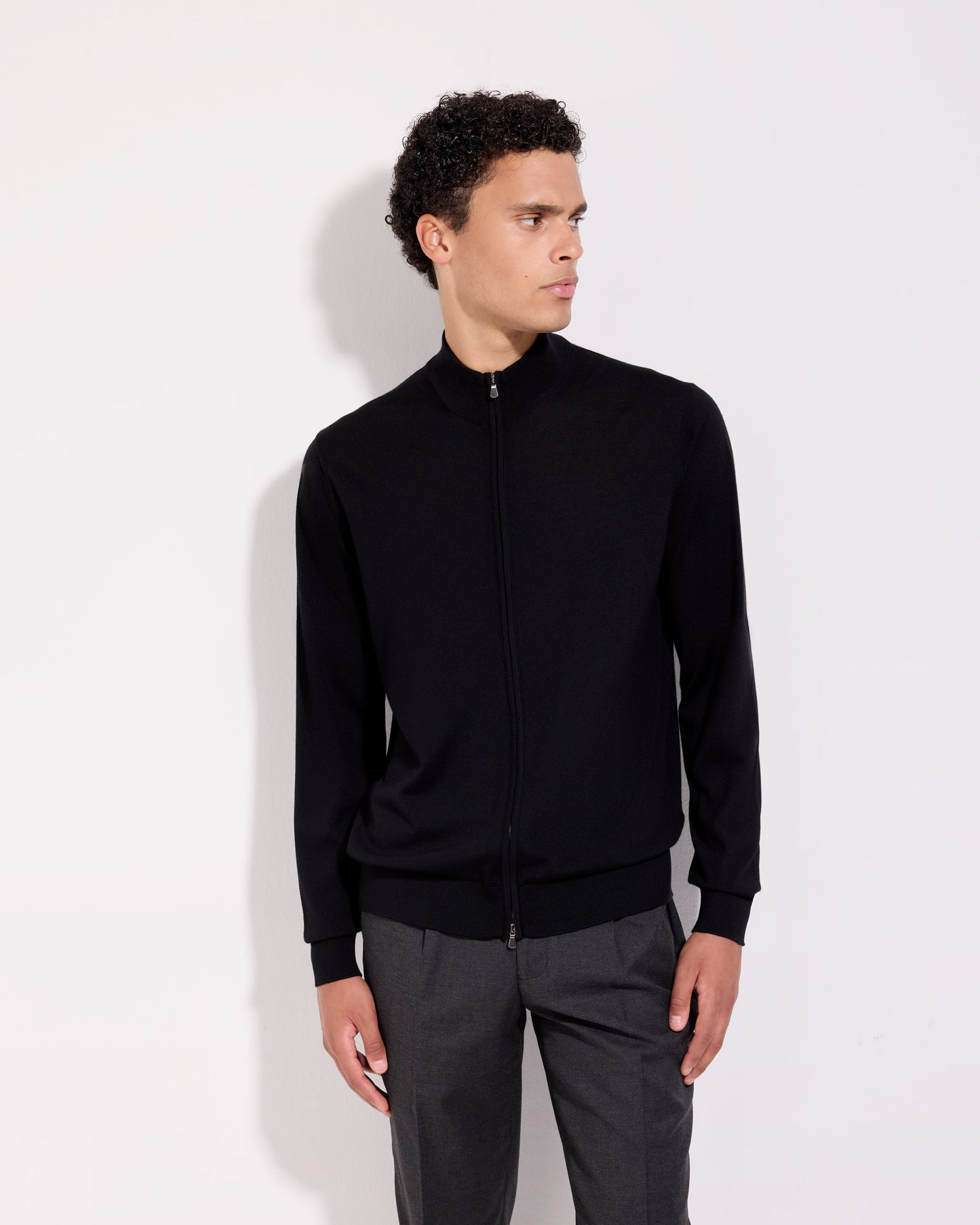 Cardigan full zip royal merino nero