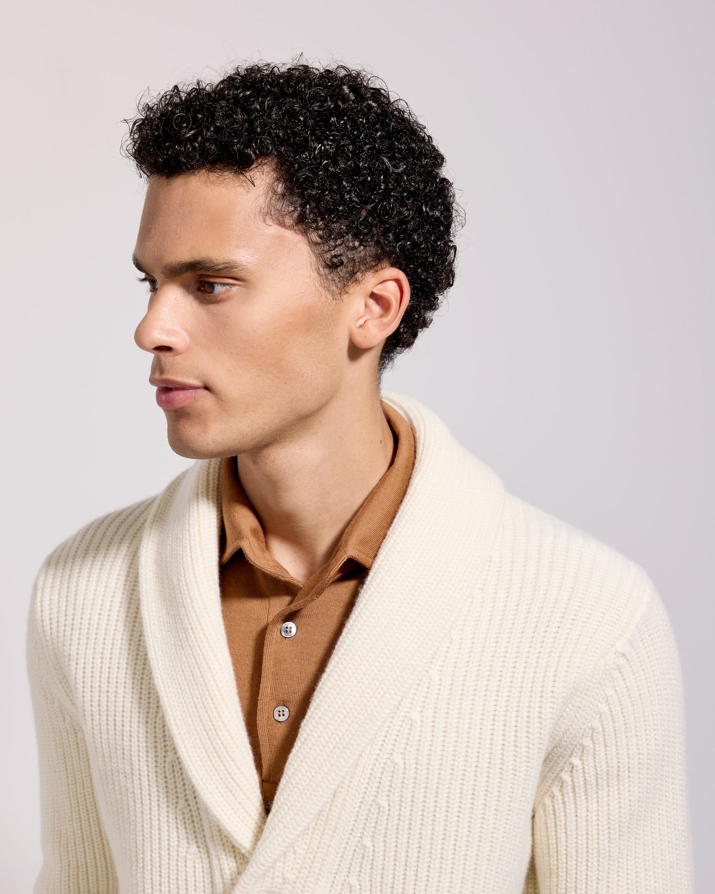Cardigan sciallato costa inglese lana cashmere bianco latte