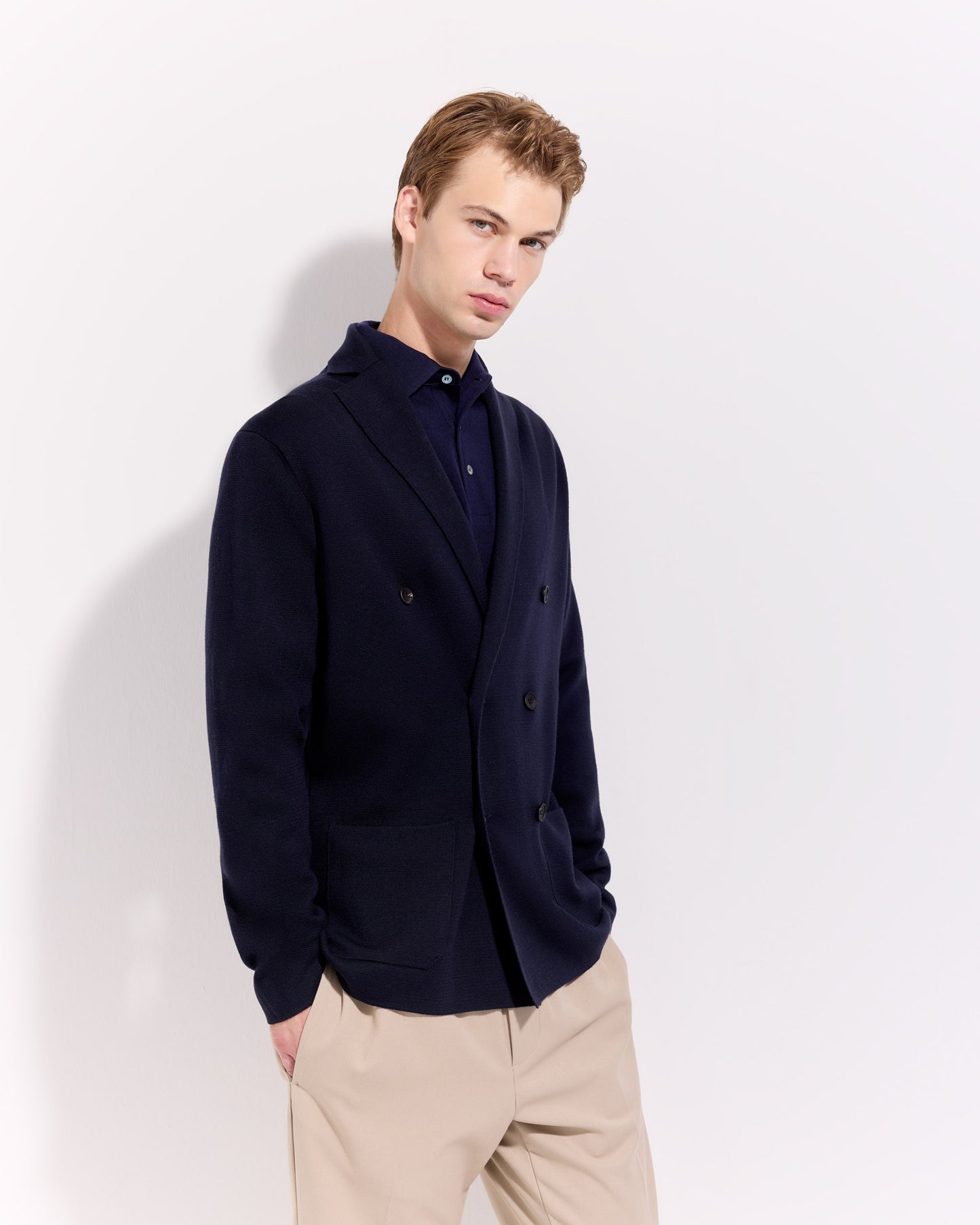 Giacca doppiopetto punto milano lana merino blu navy