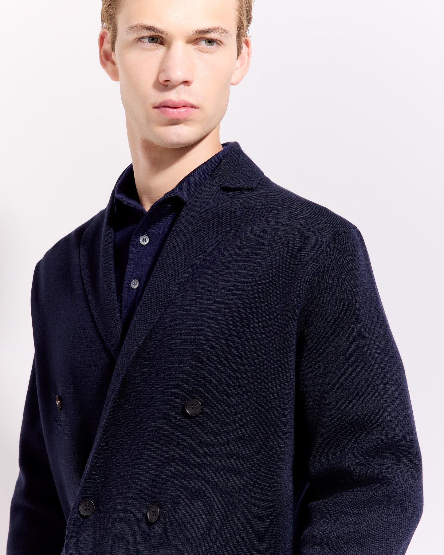 Giacca doppiopetto punto milano lana merino blu navy