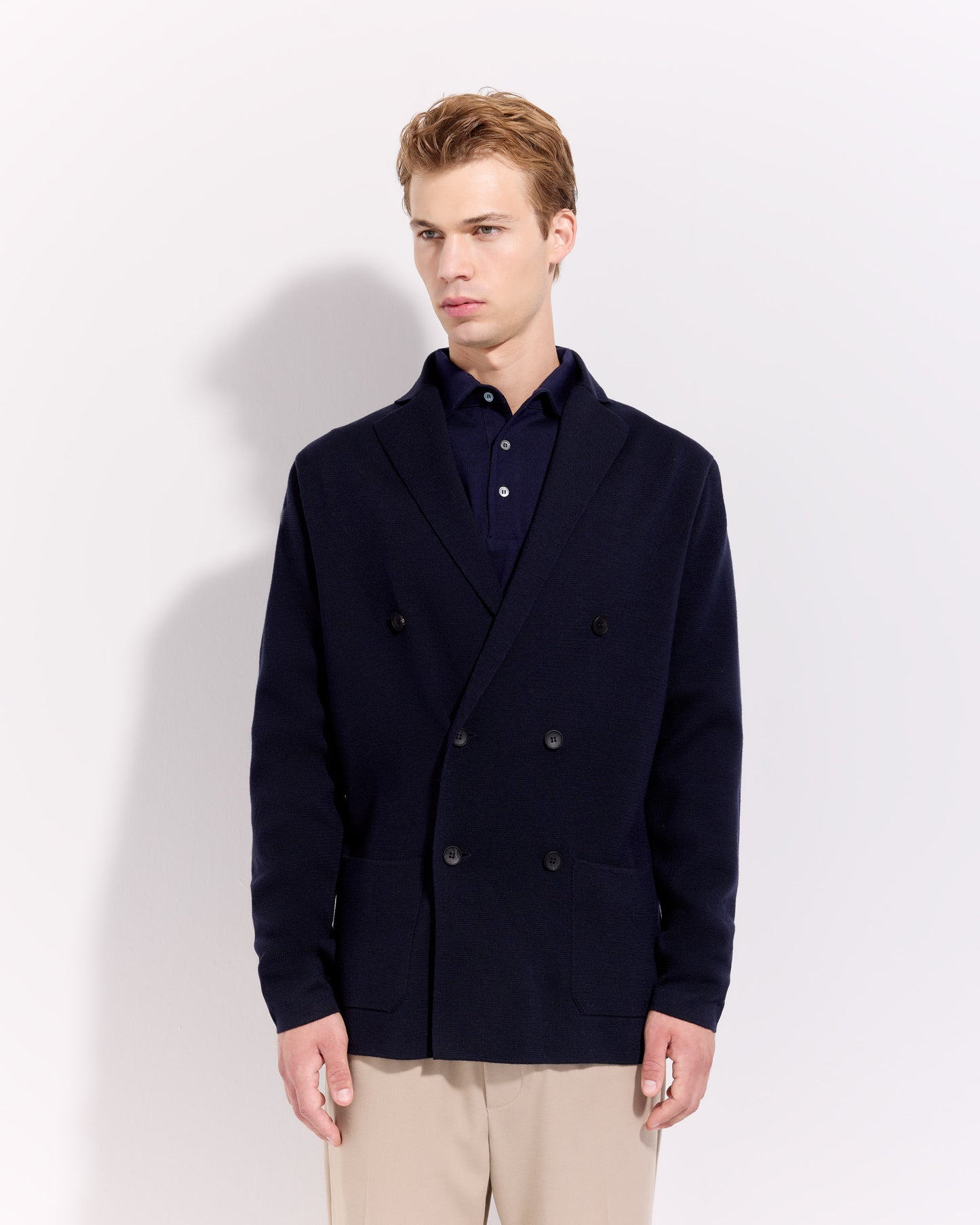 Giacca doppiopetto punto milano lana merino blu navy