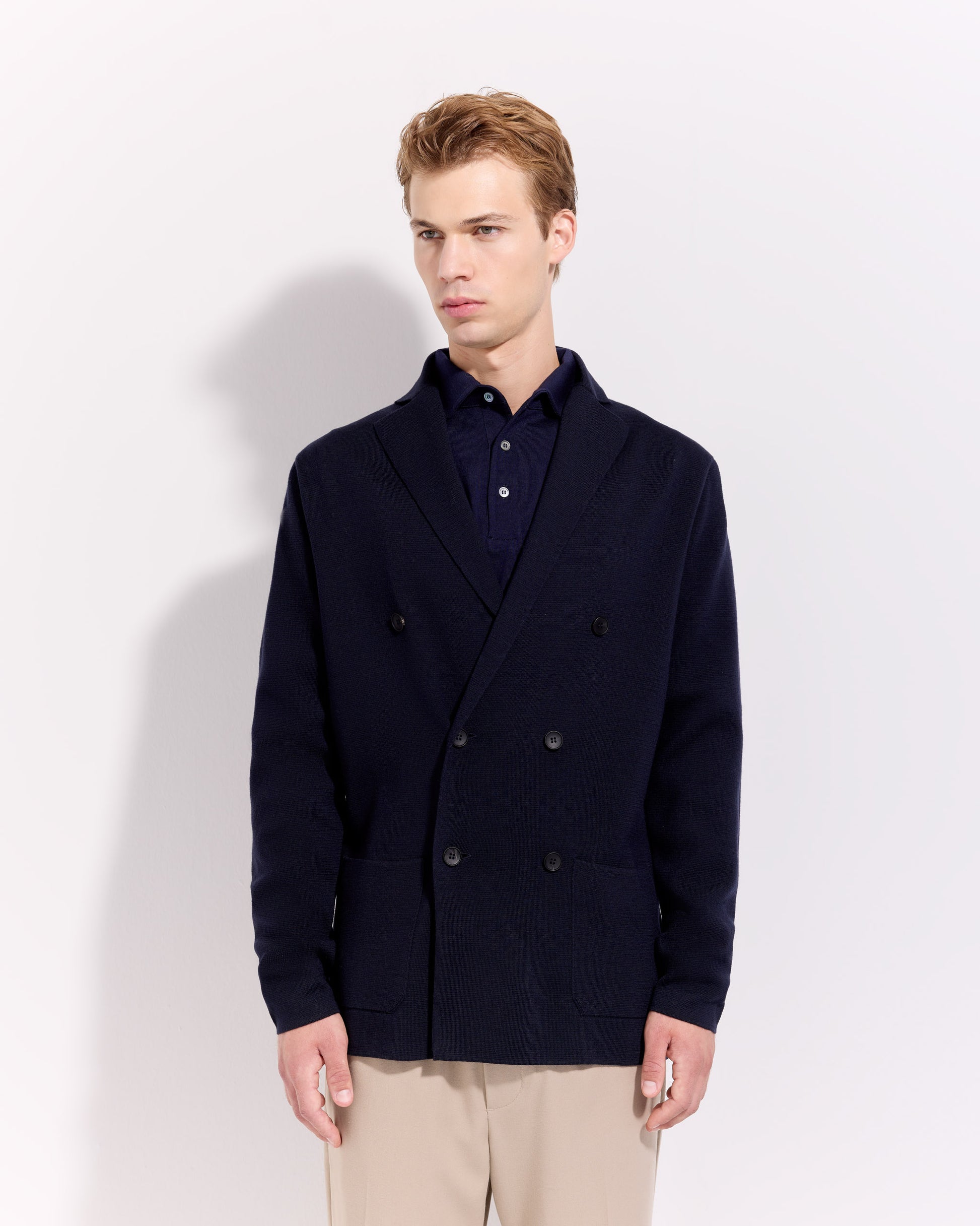 Giacca doppiopetto punto milano lana merino blu navy