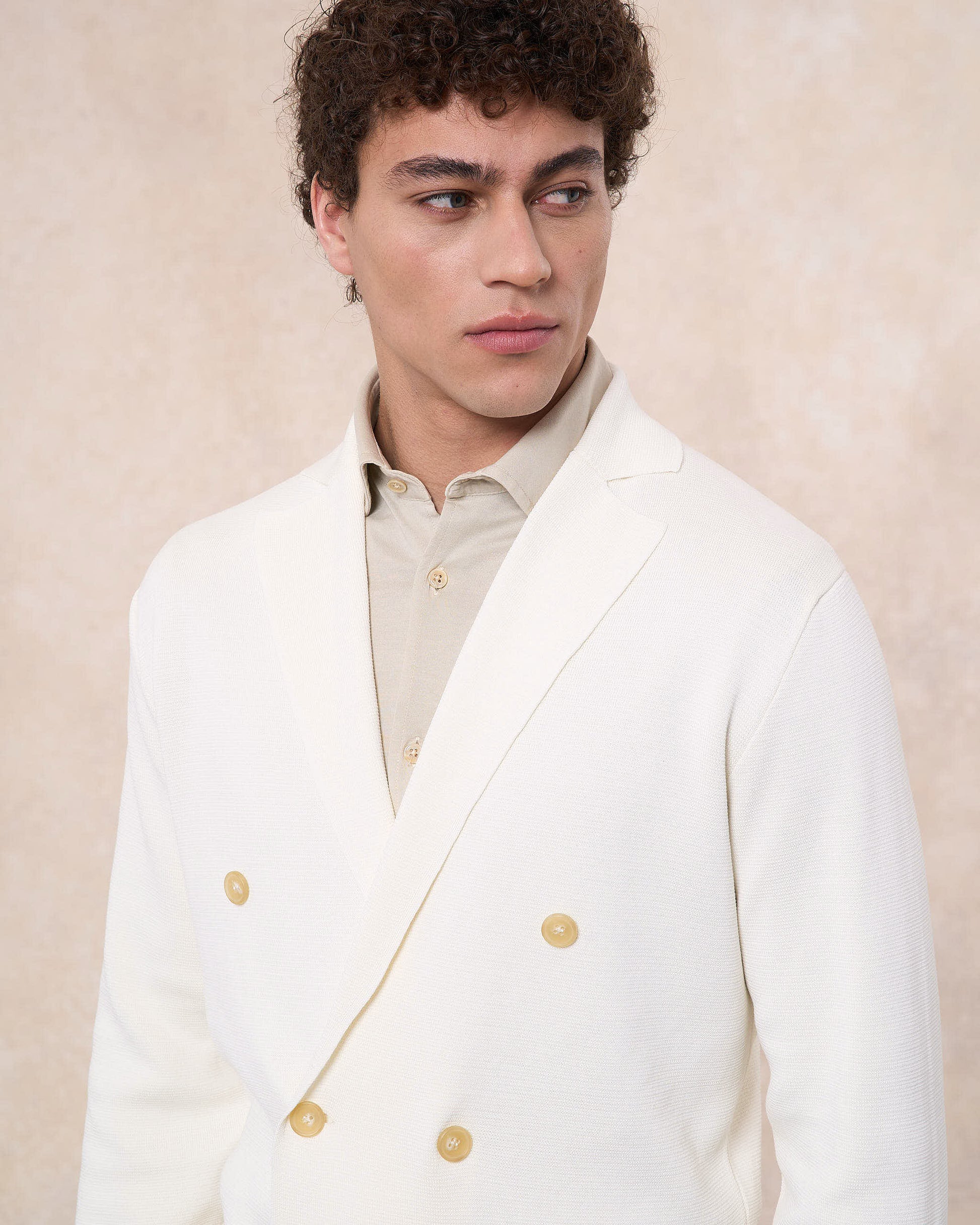 Giacca doppiopetto bianco latte in cotone in punto milano