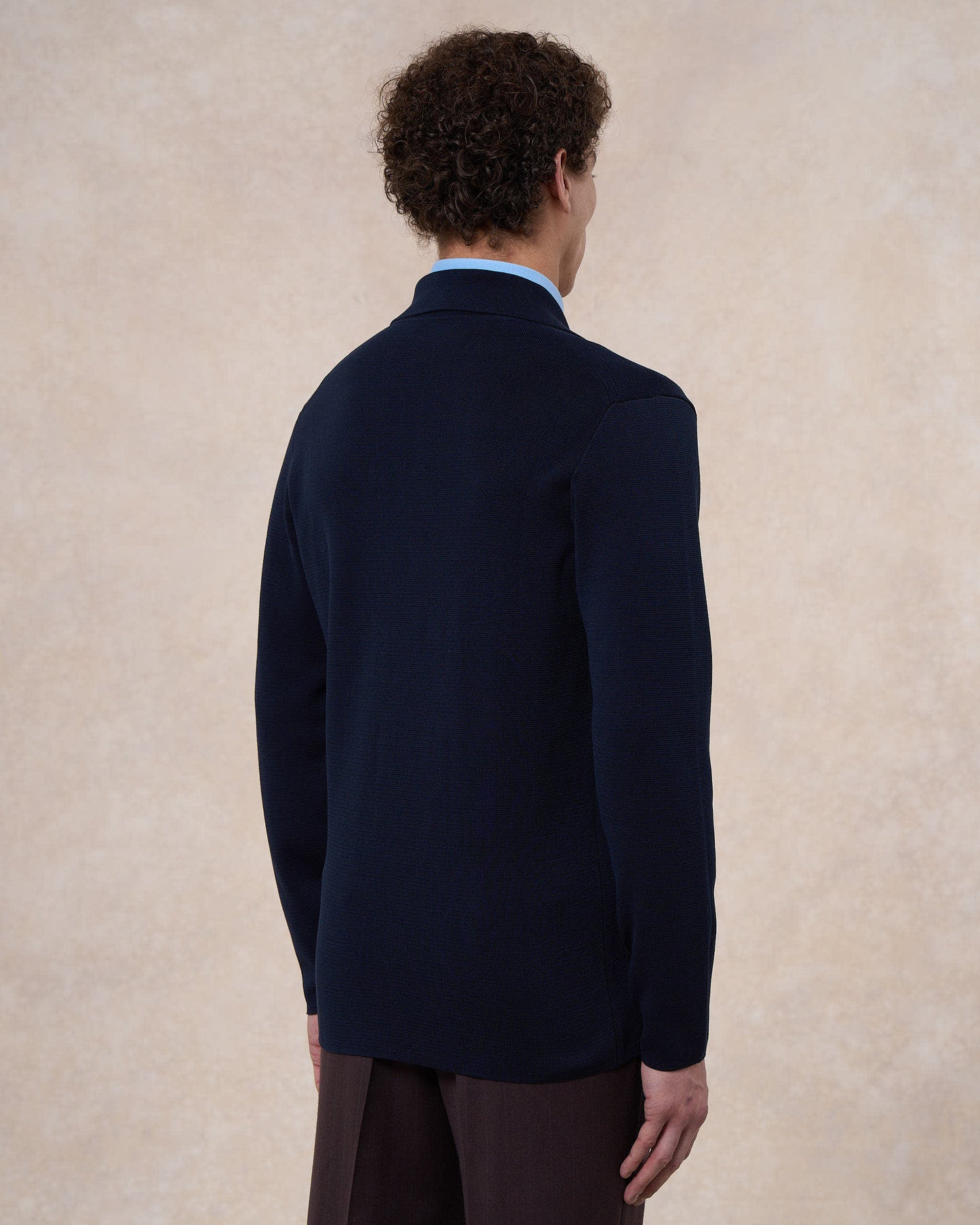 Giacca doppiopetto blu navy in cotone in punto milano
