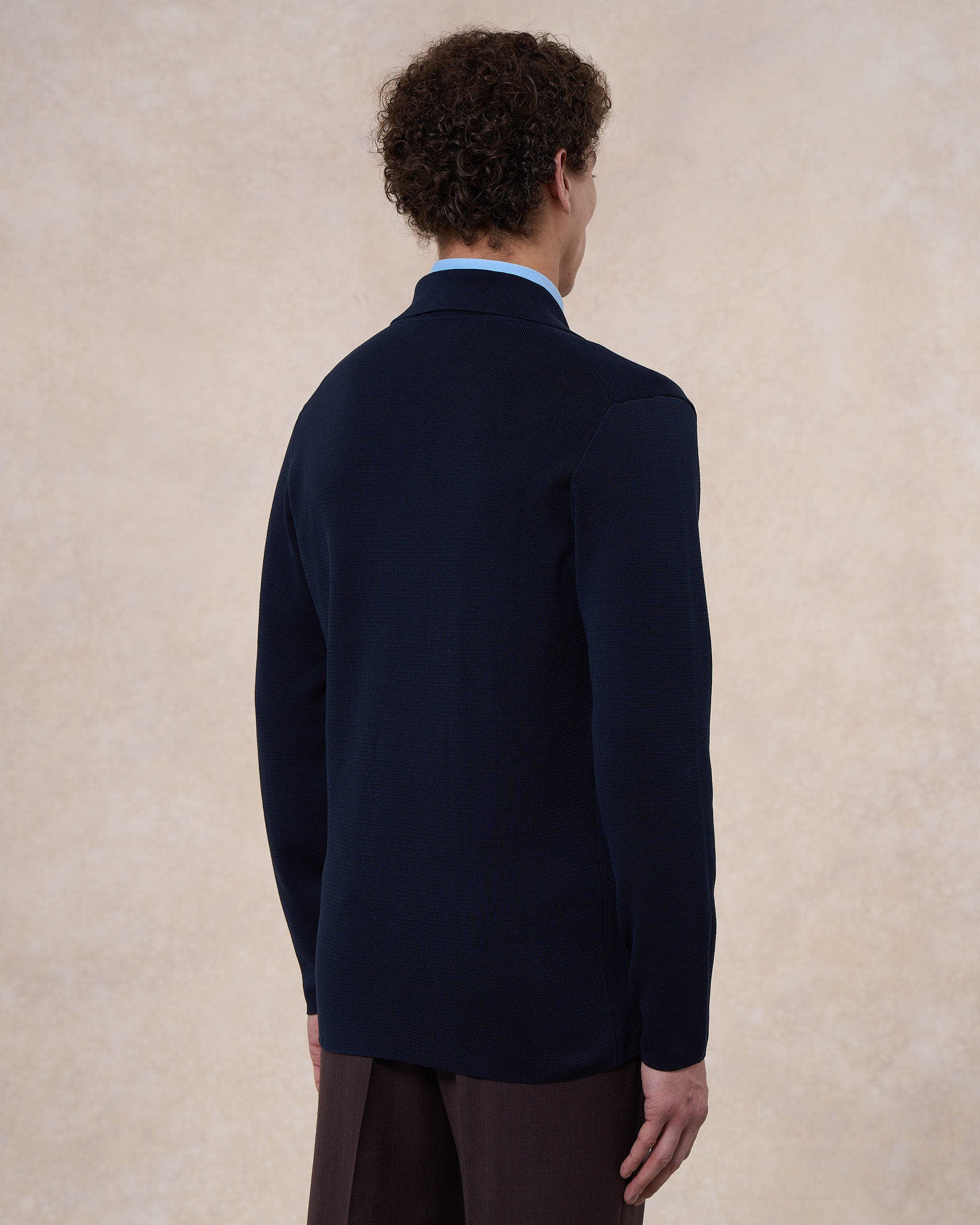 Giacca doppiopetto blu navy in cotone in punto milano