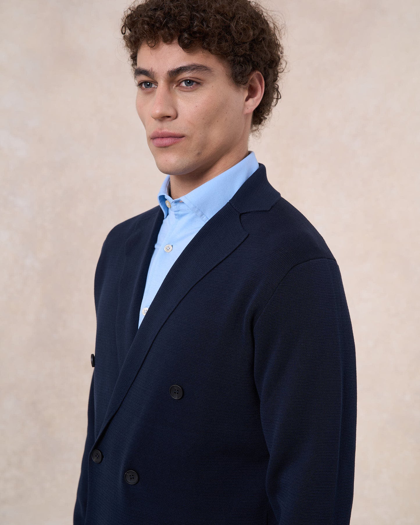 Giacca doppiopetto blu navy in cotone in punto milano
