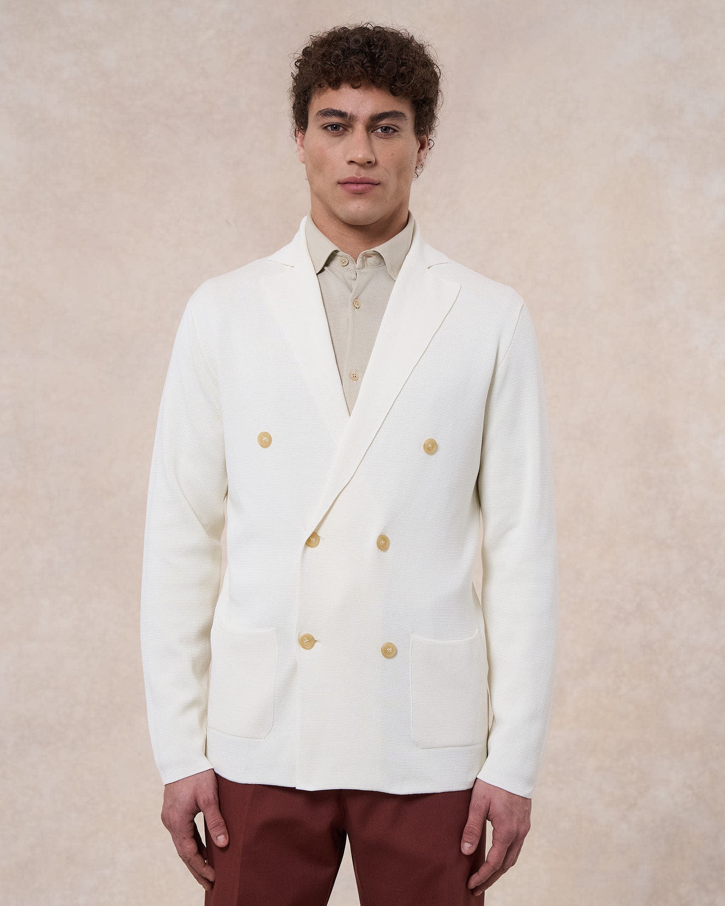 Giacca doppiopetto bianco latte in cotone in punto milano