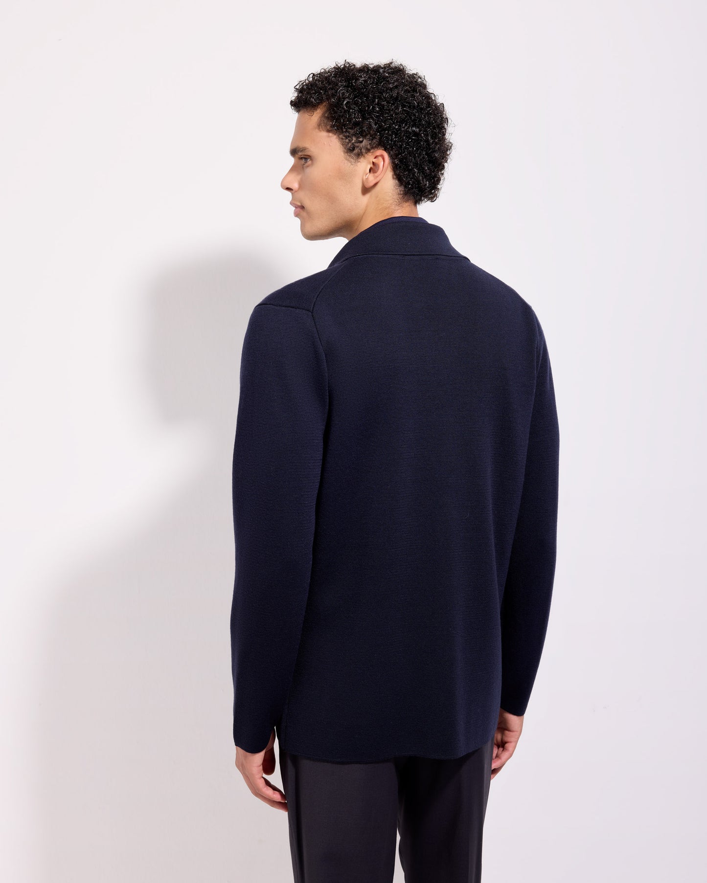 Giacca monopetto punto milano lana merino blu navy