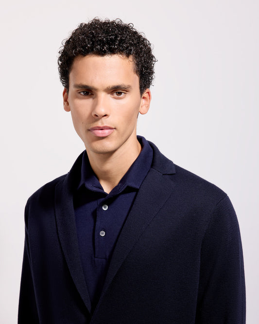 Giacca monopetto punto milano lana merino blu navy