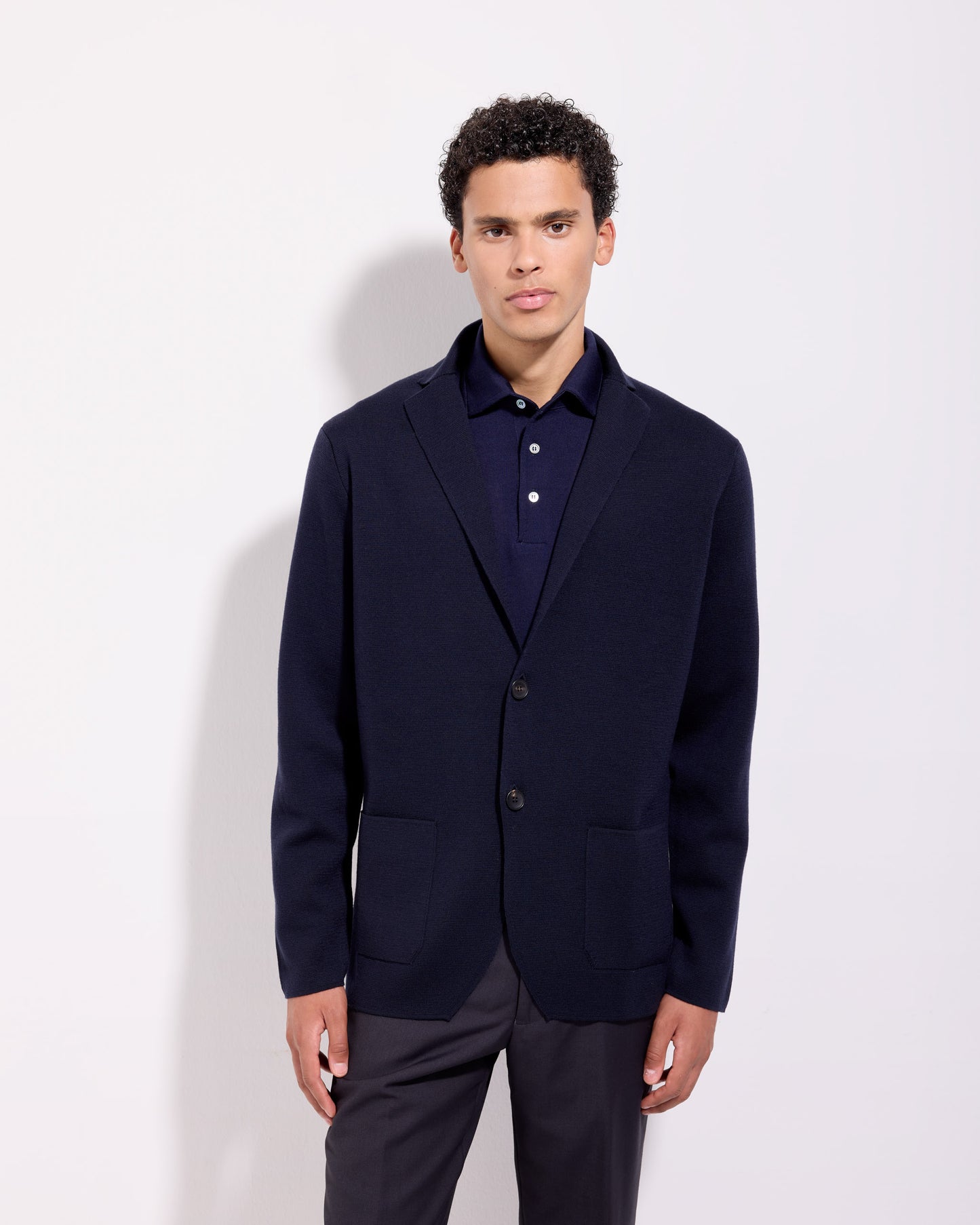 Giacca monopetto punto milano lana merino blu navy